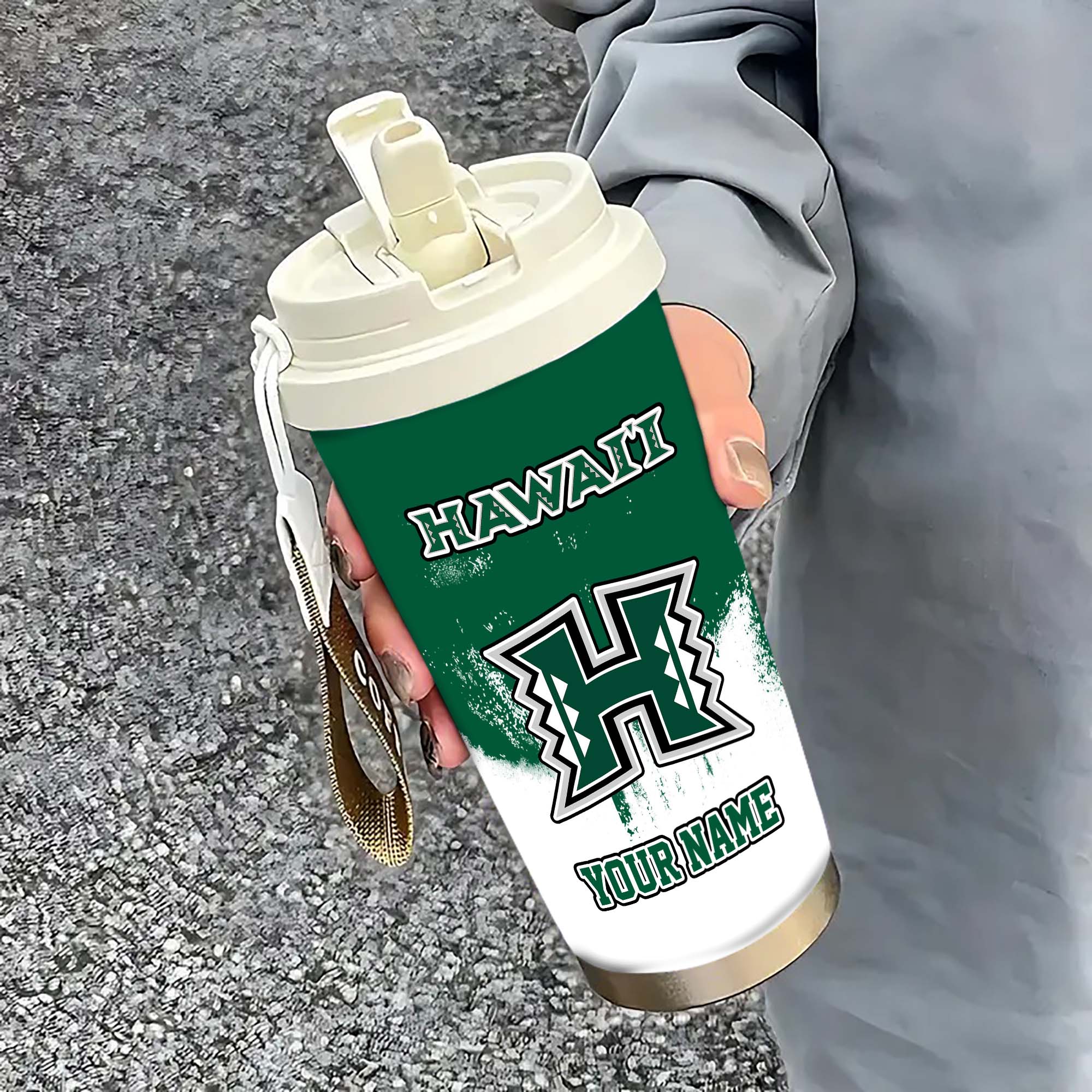 Hawaii Rainbow Warriors Insulated Coffee Mug With Straw And Lid, Portable Coffee Travel Mug For Car, Fan Gifts