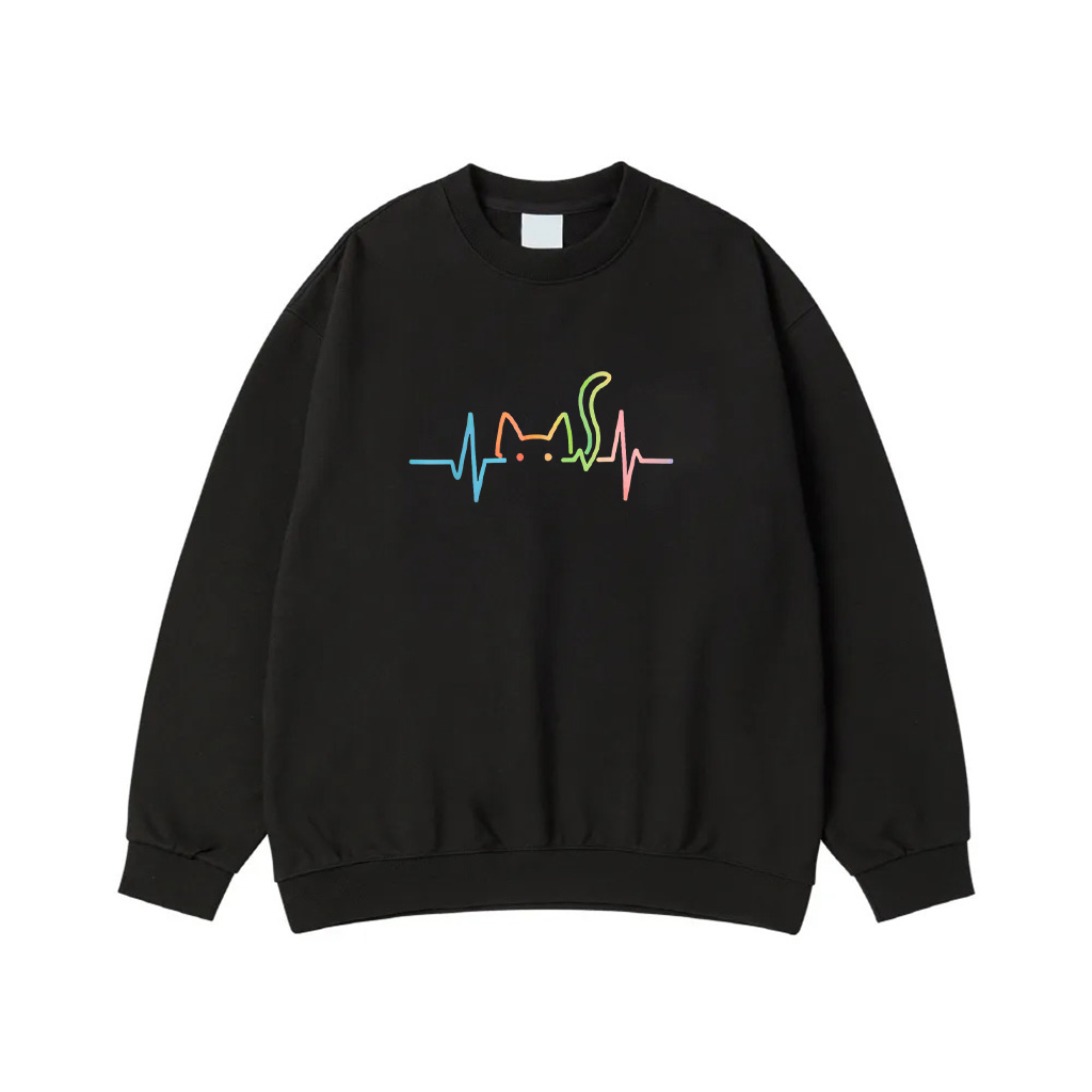 Heartbeat Cat Lover Animal Silhouette Cute Kitty Cat Sweatshirt