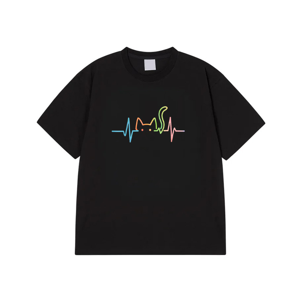 Heartbeat Cat Lover Animal Silhouette Cute Kitty Cat T-Shirt