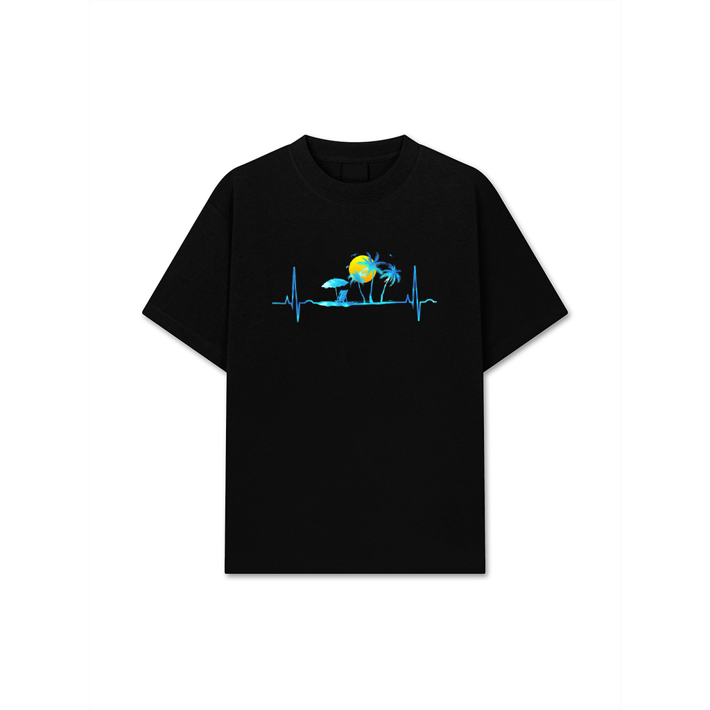 Heartbeat Palm Trees Tropical Beach Island Sunset Retro 70S T-Shirt