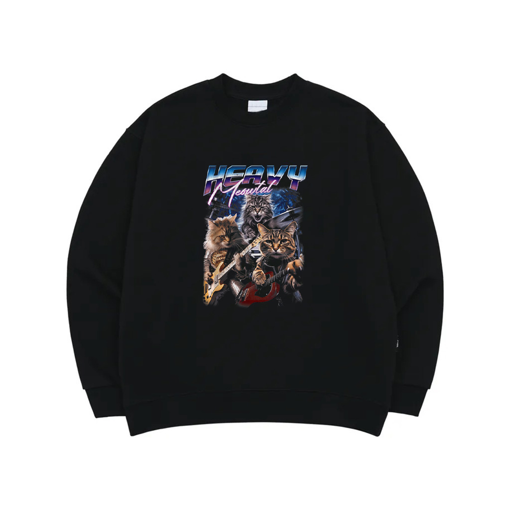 Heavy Meowtal Distressed Rock Cat Playing Guitar Music Bands Sweatshirt