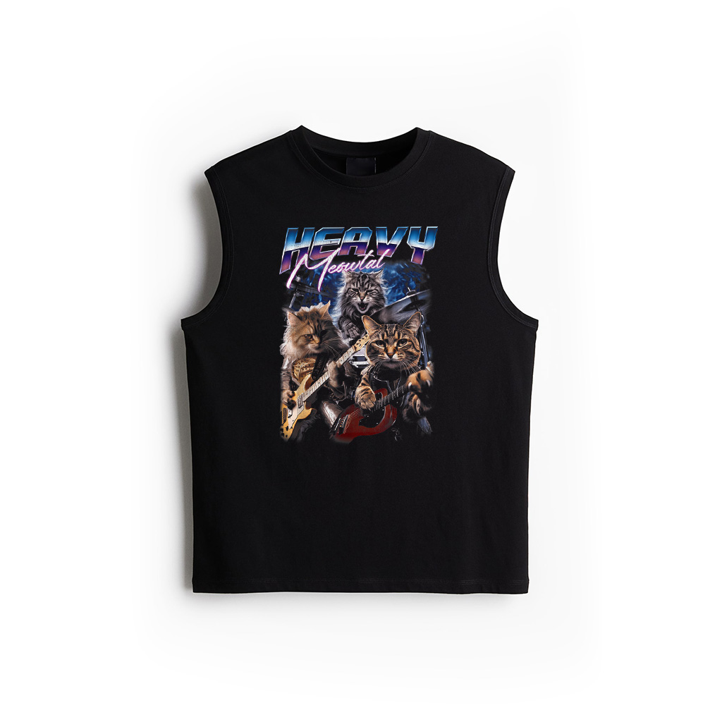Heavy Meowtal Distressed Rock Cat Playing Guitar Music Bands Tank Top