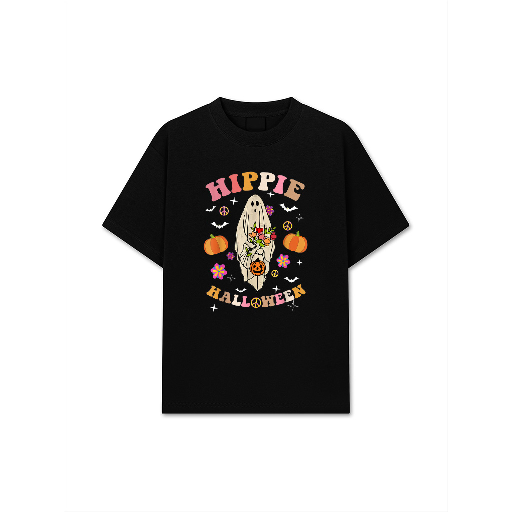 Hippie Halloween Groovy Costume Vintage Floral Ghost Pumpkin T-Shirt