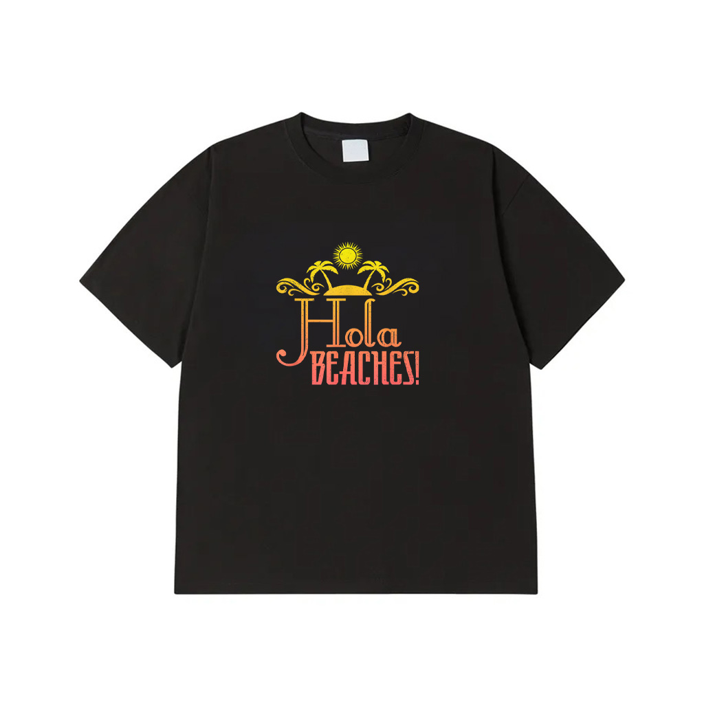 Hola Beaches Palm Trees Retro Sunset Novelty Summer T-Shirt