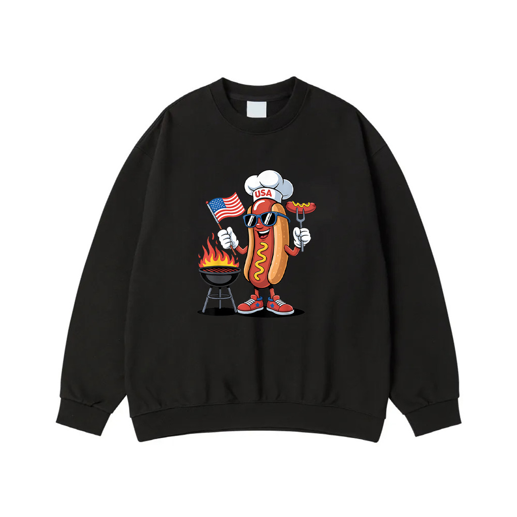 Hot Dog 4Th Of July Funny Patriotic BBQ Hot Dog USA Flag Sweatshirt For Men Women Girls Kids