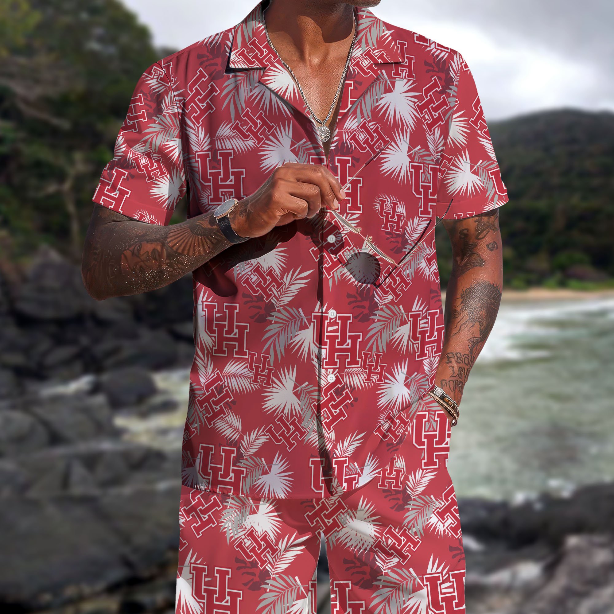 Houston Cougars Hawaiian Shorts Set 2025 Version, Hawaiian Shirts, Sports Shorts, Gifts For Fan