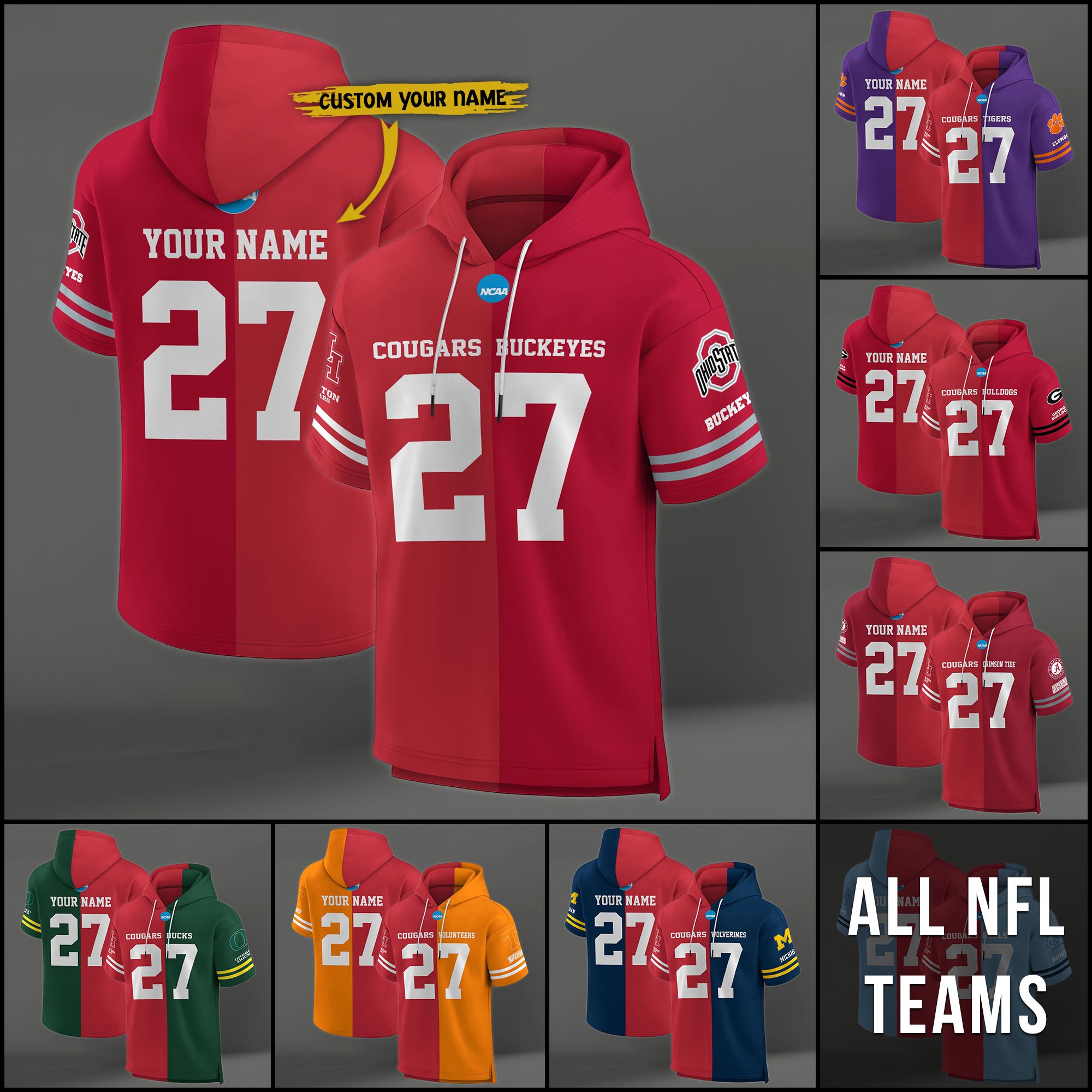 Houston Cougars House Divided Hoodie Custom Name, Number And Team, Hoodie For Football Fans