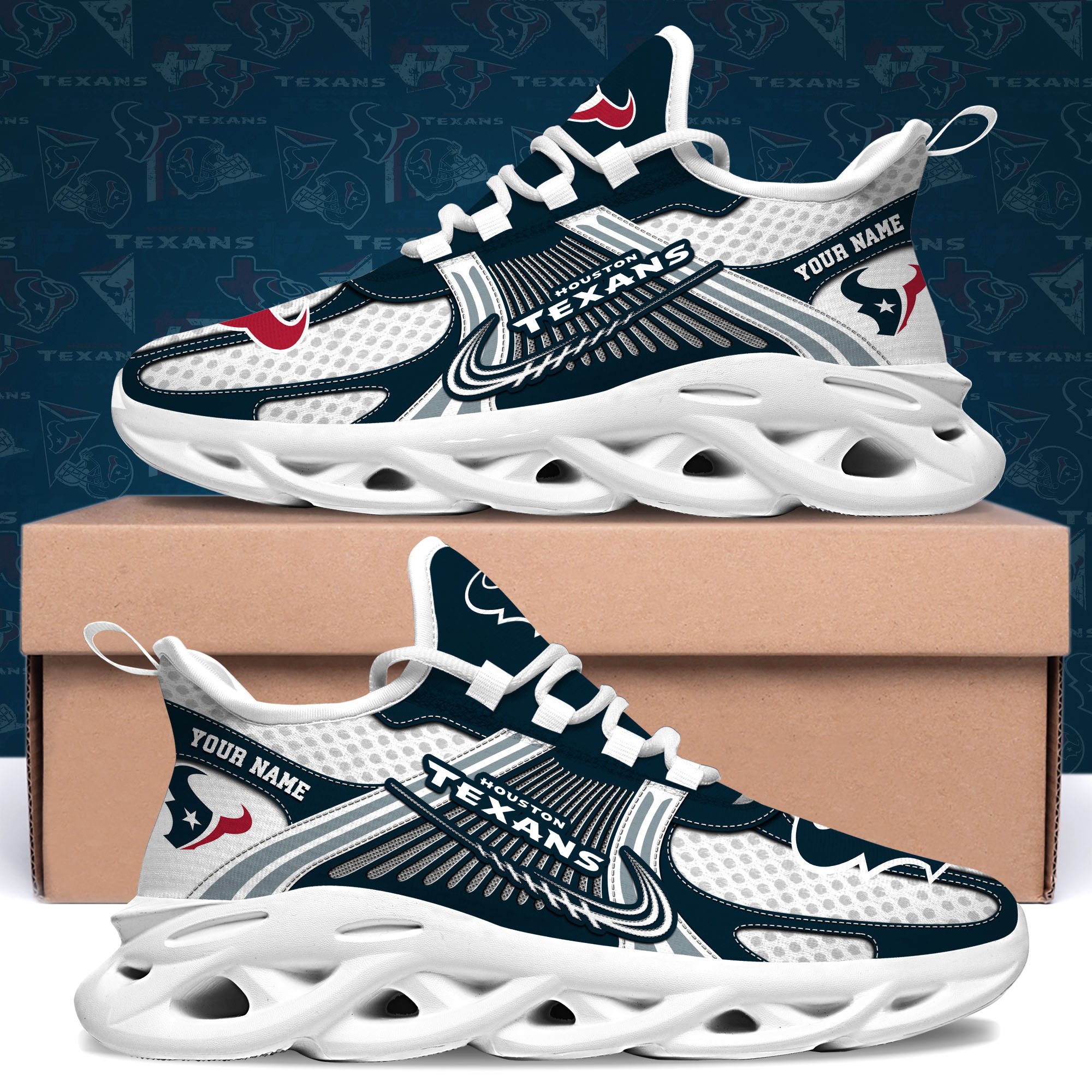 Houston Texans Clunky Sneakers Custom Your Name, Sport Sneakers For Fans, Gifts For Sport Lovers, Gift For Dad