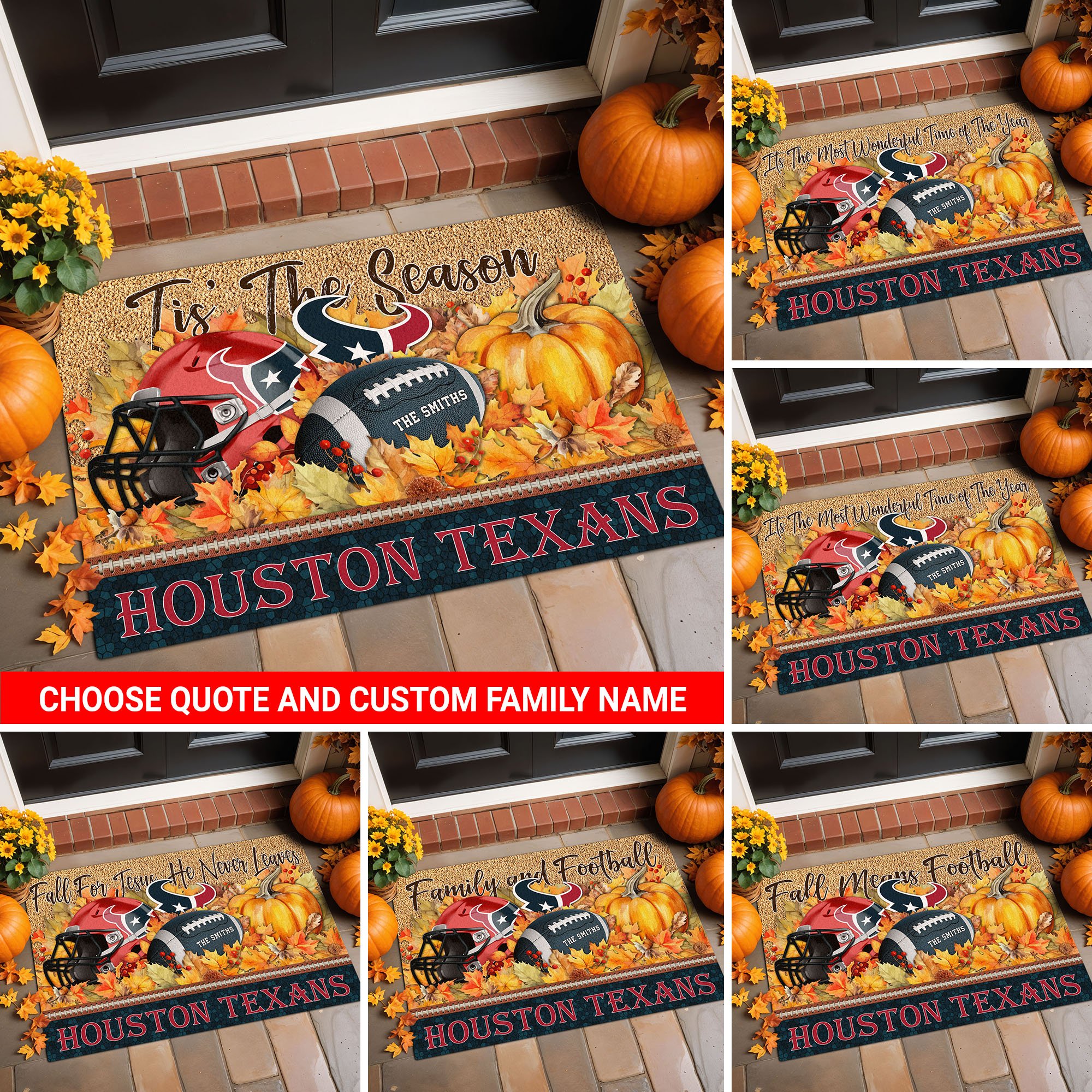 Houston Texans Doormat Custom Your Family Name And Choose Your Quotes, Sport Doormat, Sport Gifts For Fan