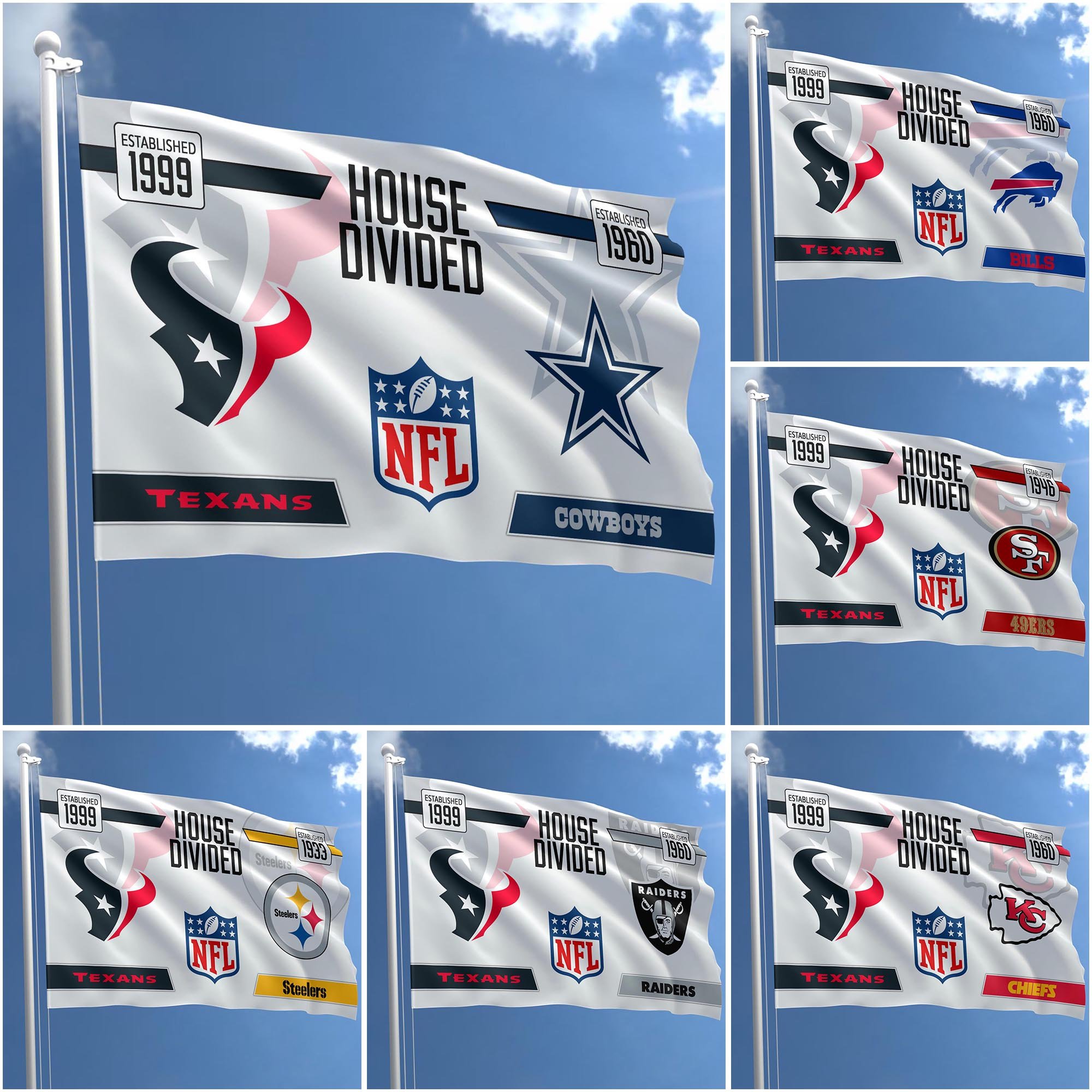 Houston Texans Flag 3X5ft Choose Any Team, House Divided Flag, Home Decors