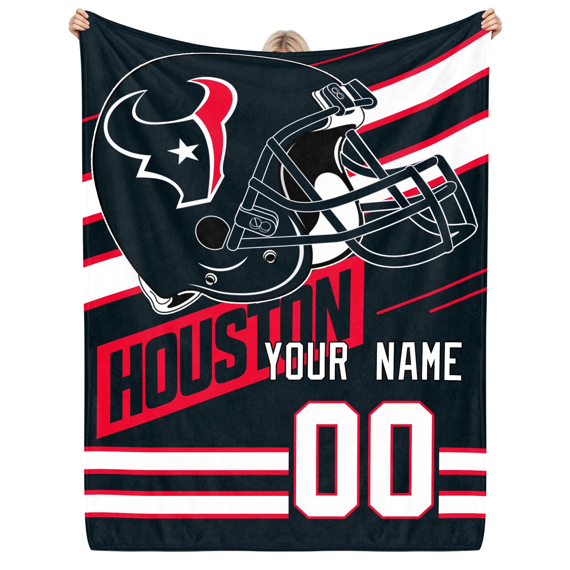 Houston Texans Fleece Blanket Custom Name And Number, Sport Blanket For Fans