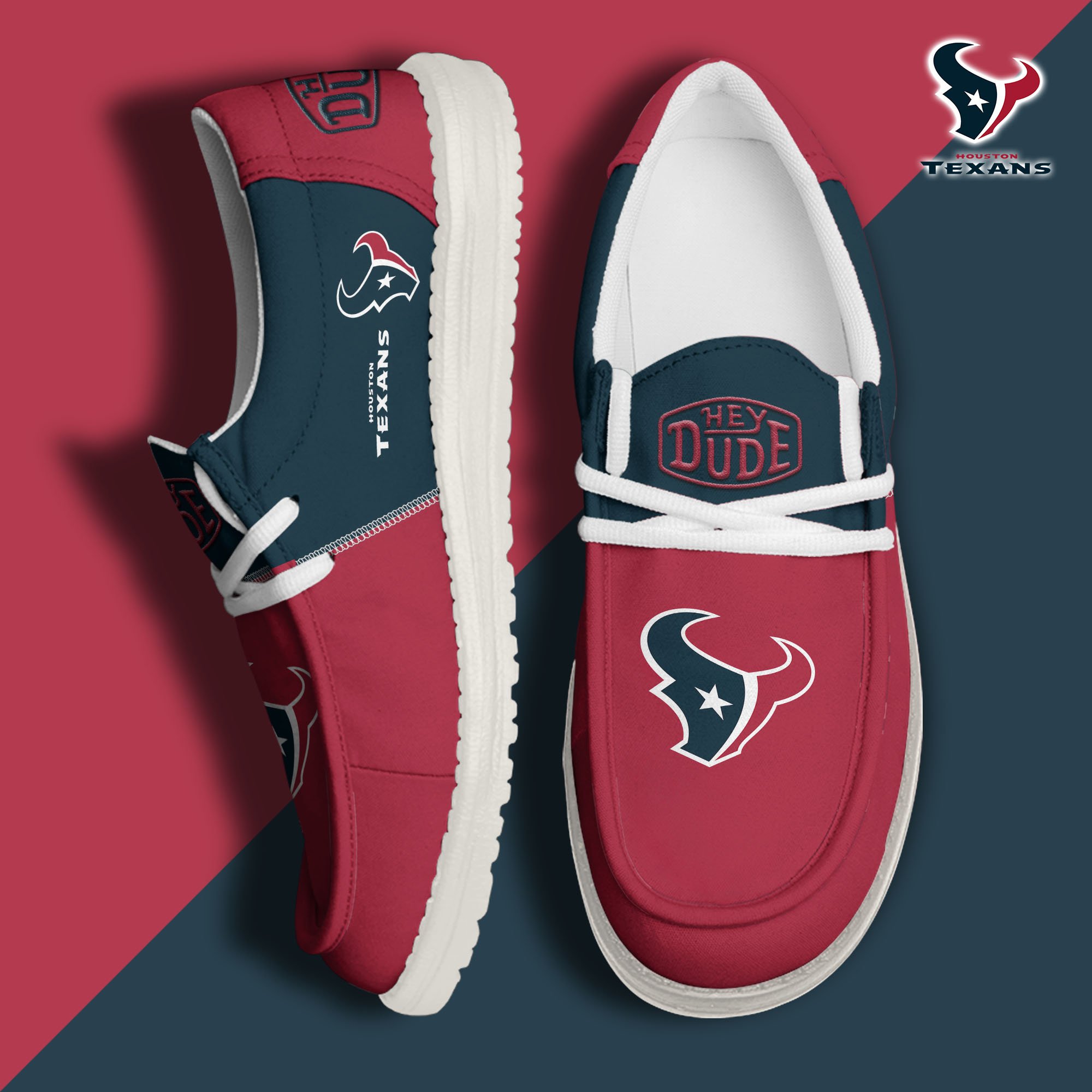 Houston Texans Football Hey Dude Canvas Loafer Shoes Custom Your Name, Sport Shoes For Fan, Fan Gifts