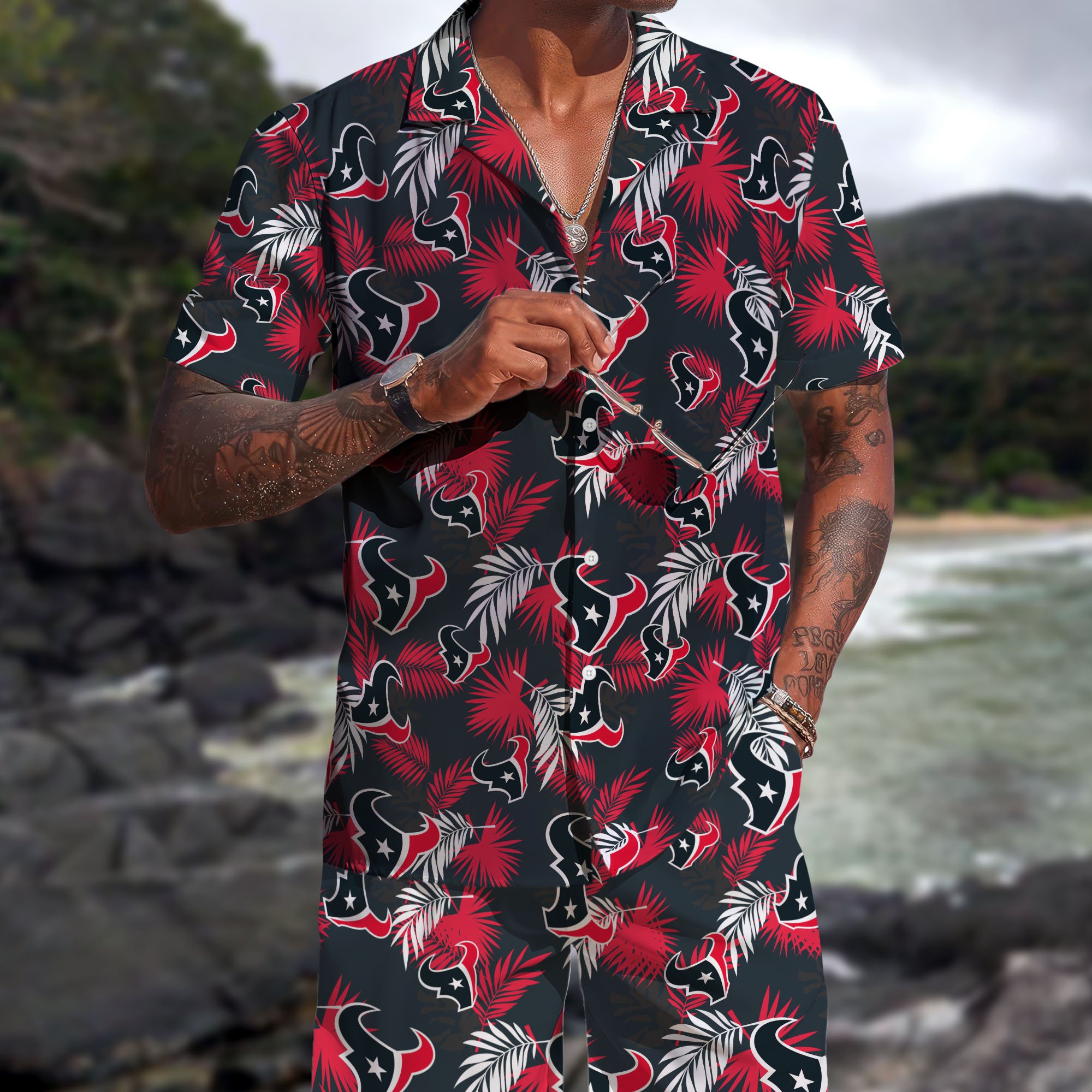 Houston Texans Hawaiian Shorts Set 2025 Version, Hawaiian Shirts, Sports Shorts, Gifts For Fan