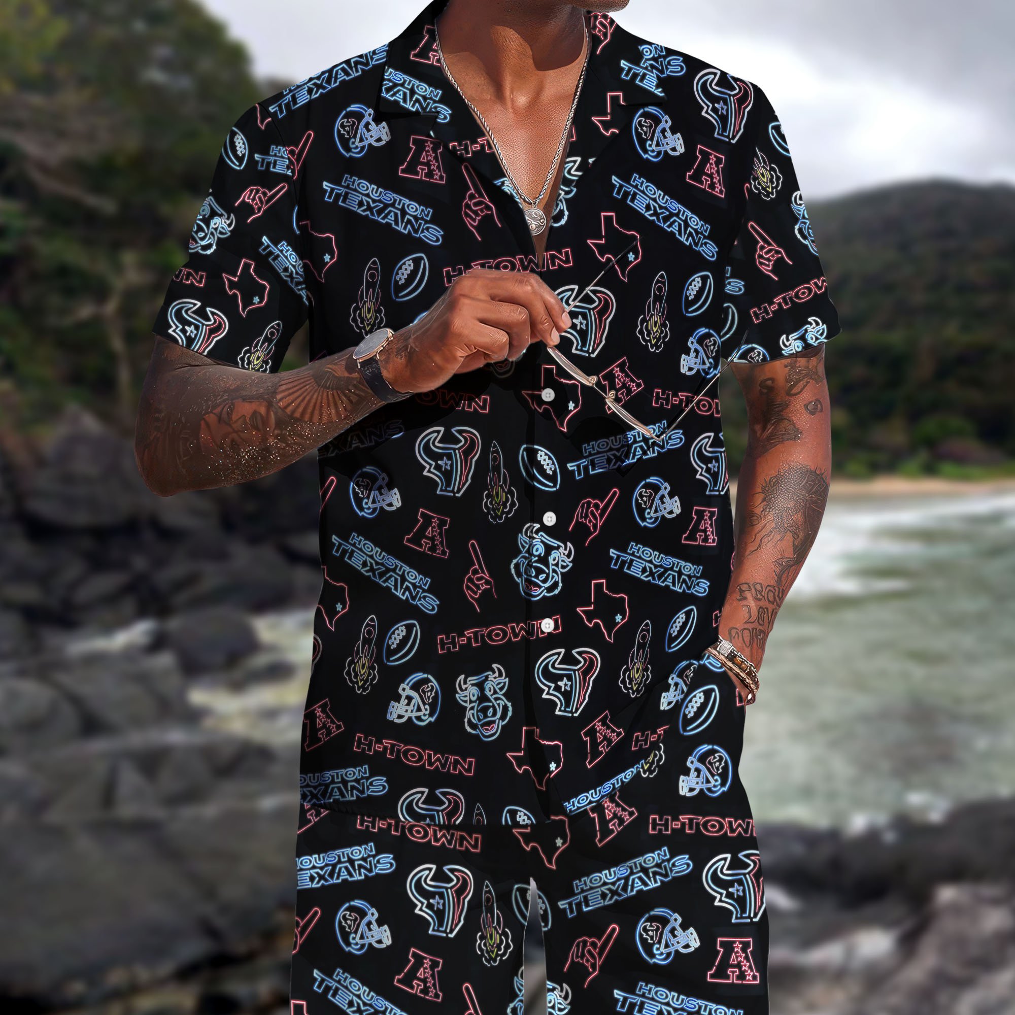 Houston Texans Hawaiian Shorts Set 2025 Version, Hawaiian Shirts, Sports Shorts, Gifts For Fan