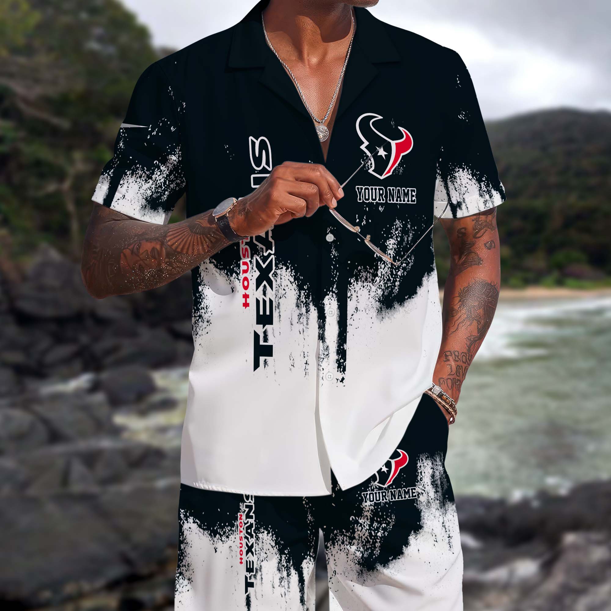 Houston Texans Hawaiian Shorts Set Custom You Name, Sport Shorts, Gifts For Fan