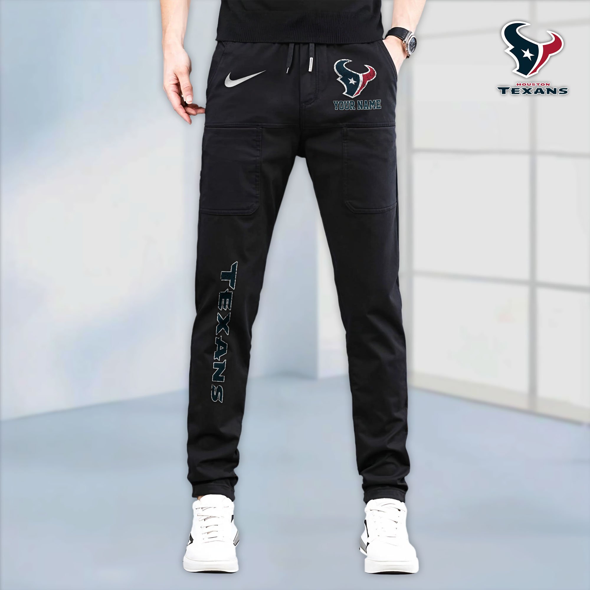 Houston Texans High Stretch Multi Pocket Durable Cargo Pants - Long Custom Name 