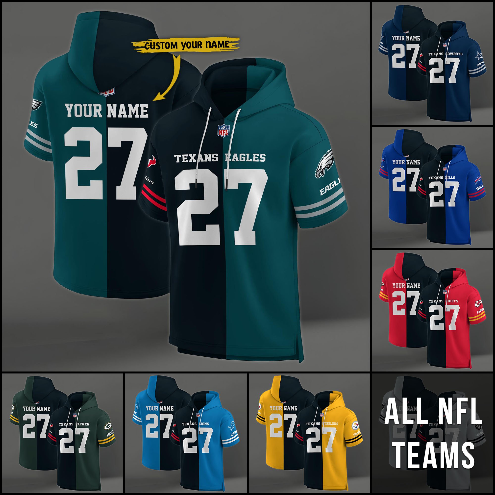 Houston Texans House Divided Hoodie Custom Name, Number And Team, Hoodie For Football Fans