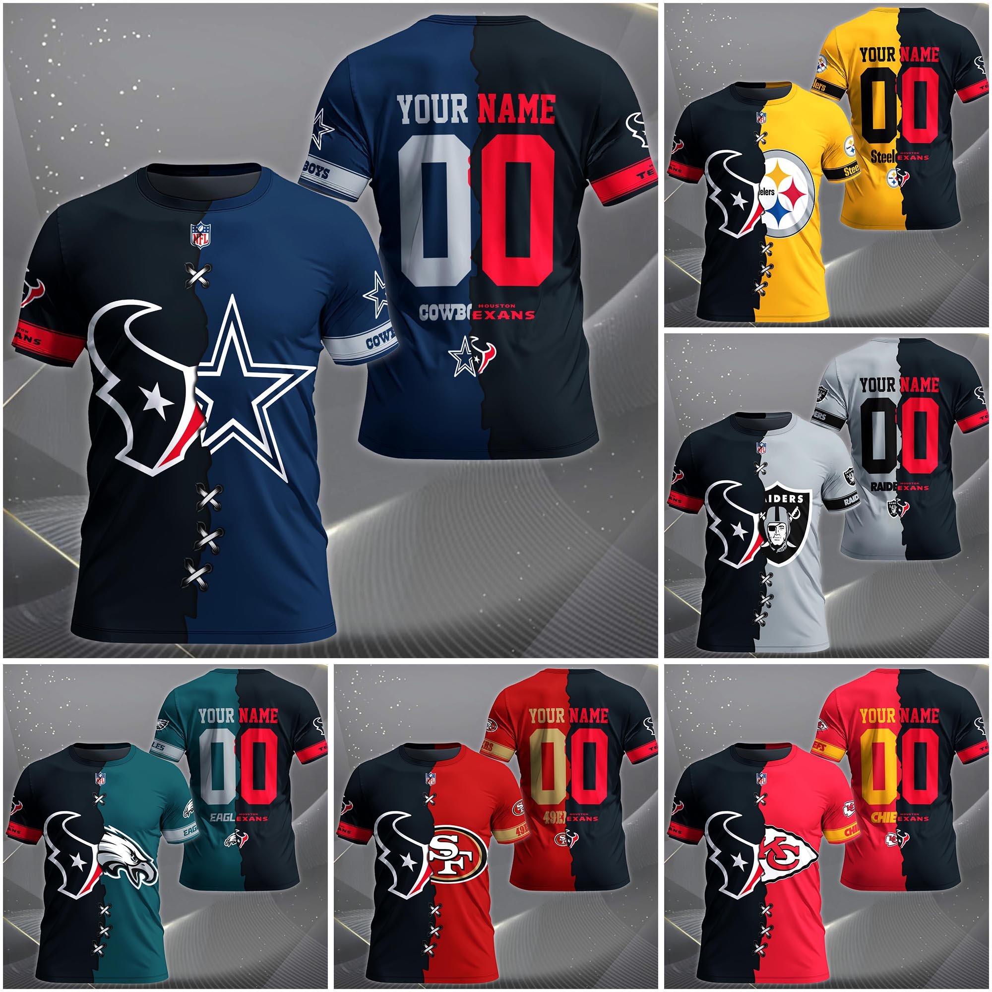 Houston Texans House Divided T-Shirt Custom Name 2025 Version, Number And Team, Sport Shirts For Fan
