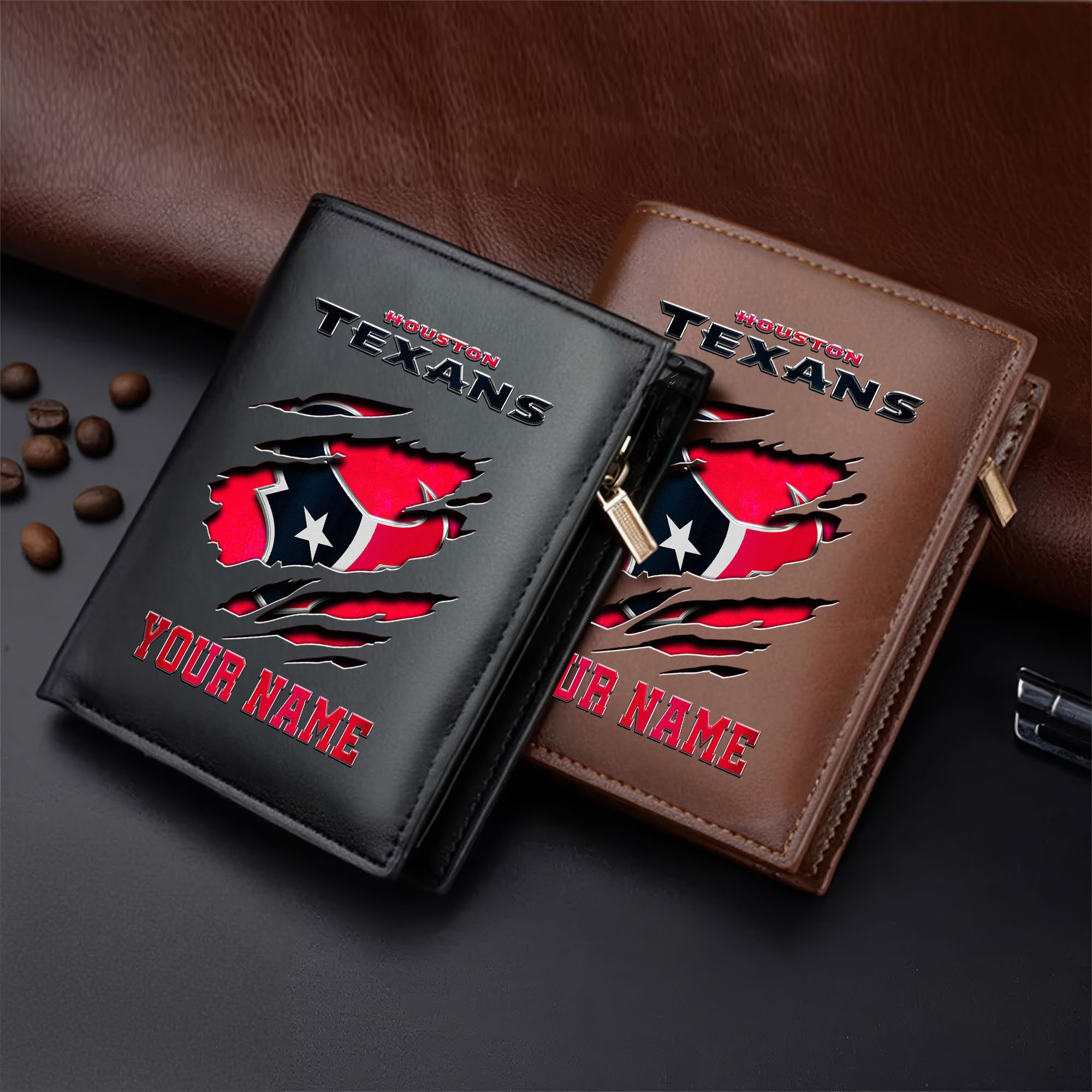Houston Texans Men Wallet Custom Your Name, Football Team Men Wallet For Fans, Gifts For Football Lovers