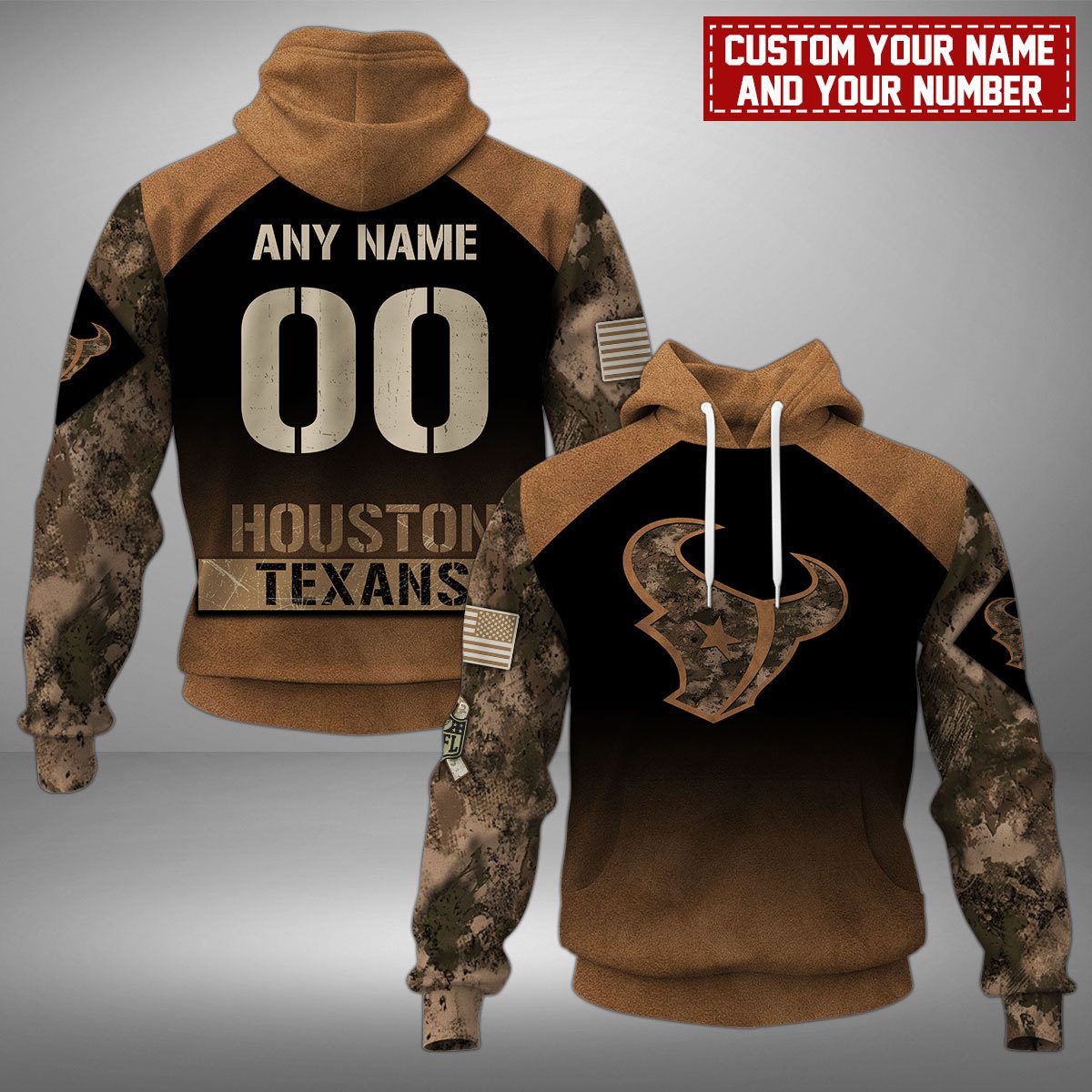 Houston Texans NFL Camo Veterans Personalized Mixed 3D Hoodie PH1109