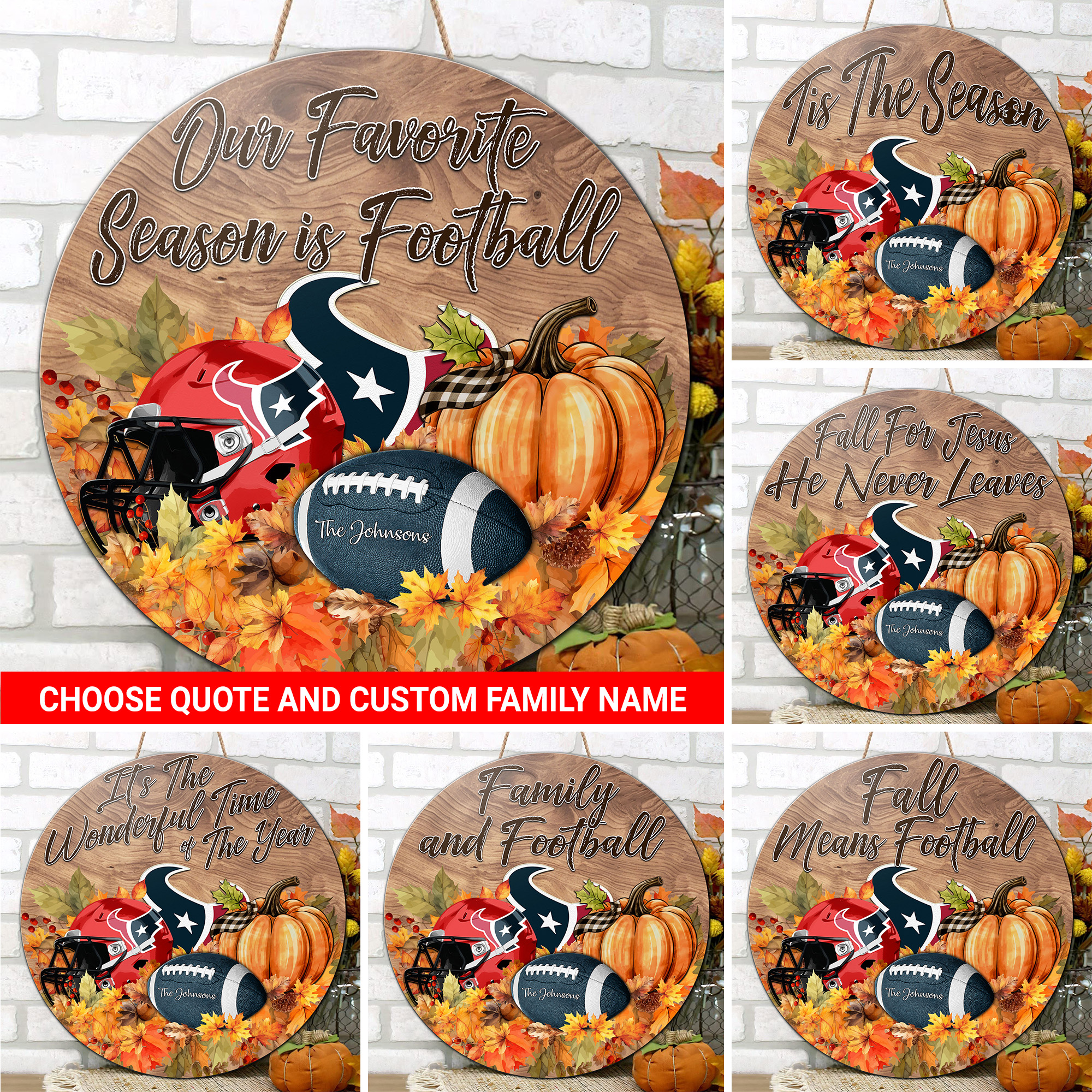Houston Texans Shape Wooden Sign Custom Your Family Name And Choose Your Quotes, Sport Sign