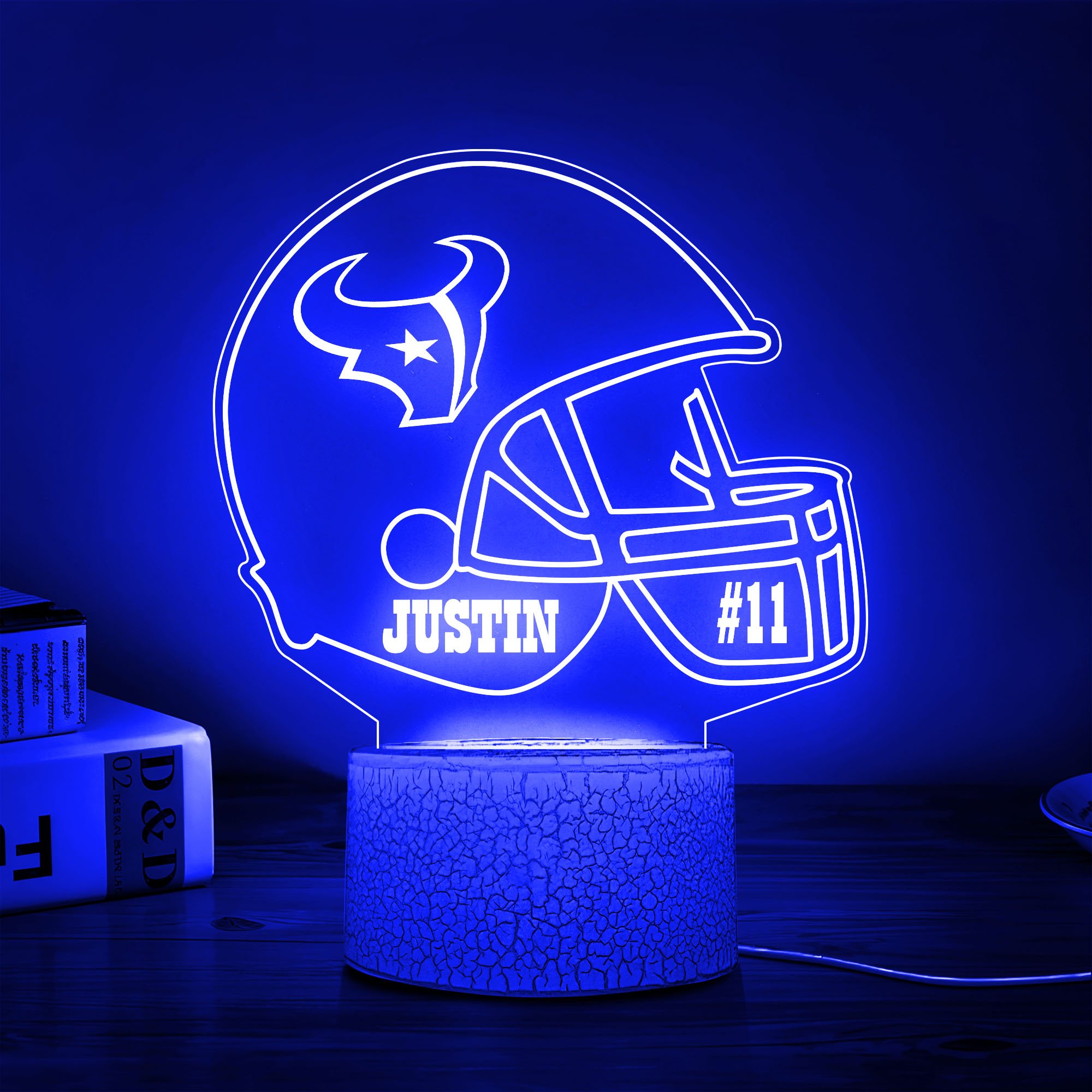 Houston Texans Team 3D Led Lamp Custom Number And Name, Led Lamp For Sport Fans 