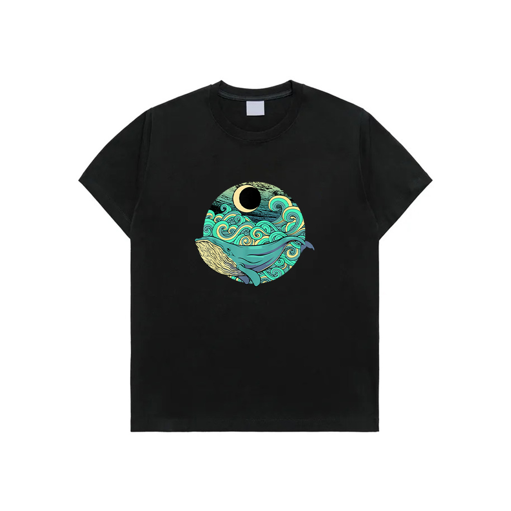 Humpback Whale Marine Life Ocean Nature Sea Blue Waves Moon T-Shirt