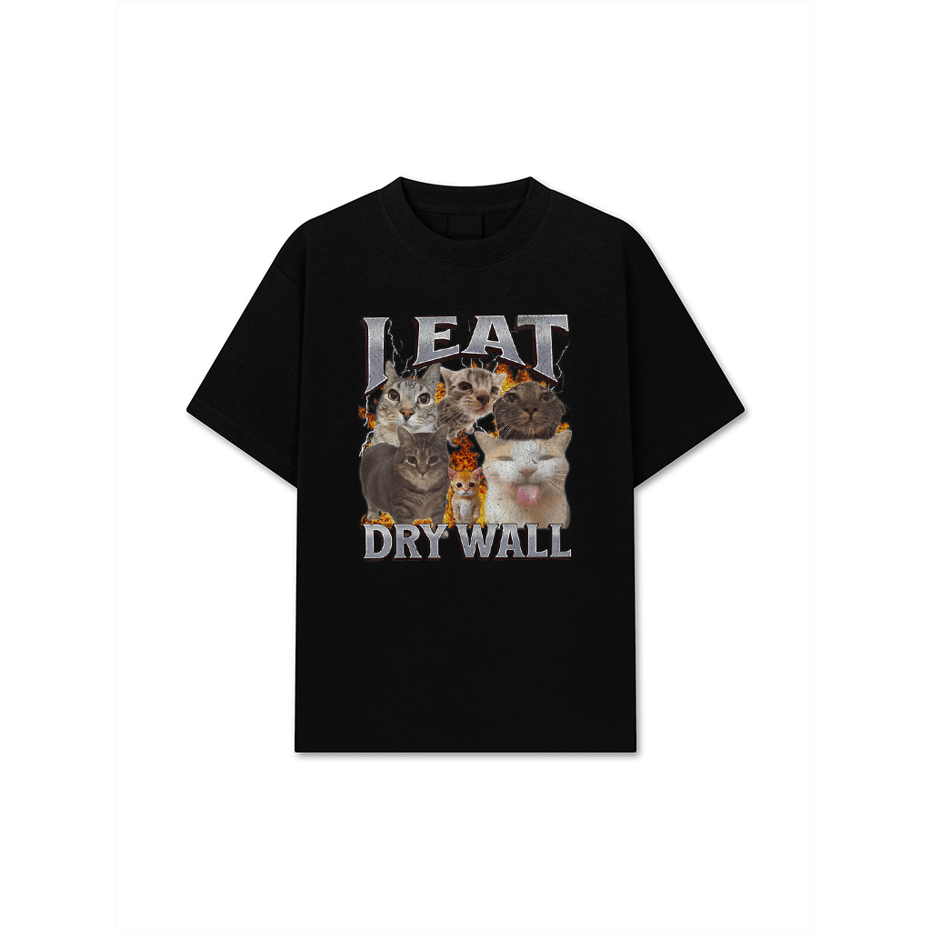 I Eat Drywall Funny Cat Meme Bootleg Graphic Men Women T-Shirt