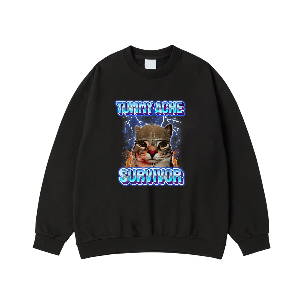 I Survived Today's Tummy Ache Sarcasm Humor Cats Saying Sweatshirt