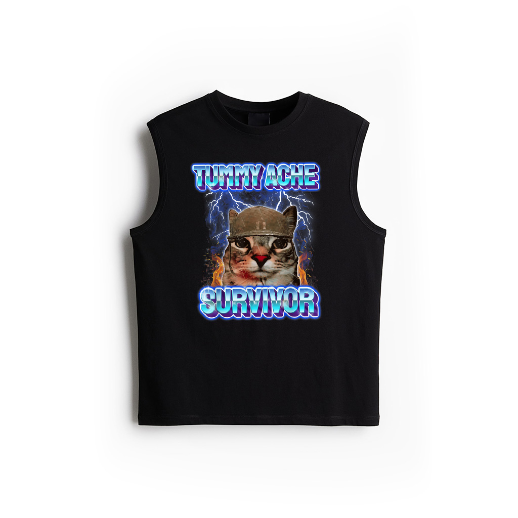 I Survived Today's Tummy Ache Sarcasm Humor Cats Saying Tank Top