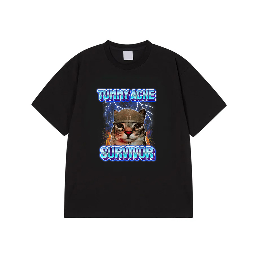 I Survived Today's Tummy Ache Sarcasm Humor Cats Saying T-Shirt