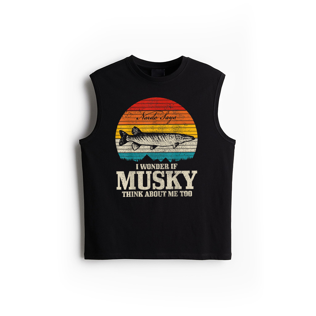 I Wonder If Musky Think About Me Vintage Funny Musky Fishing Tank Top