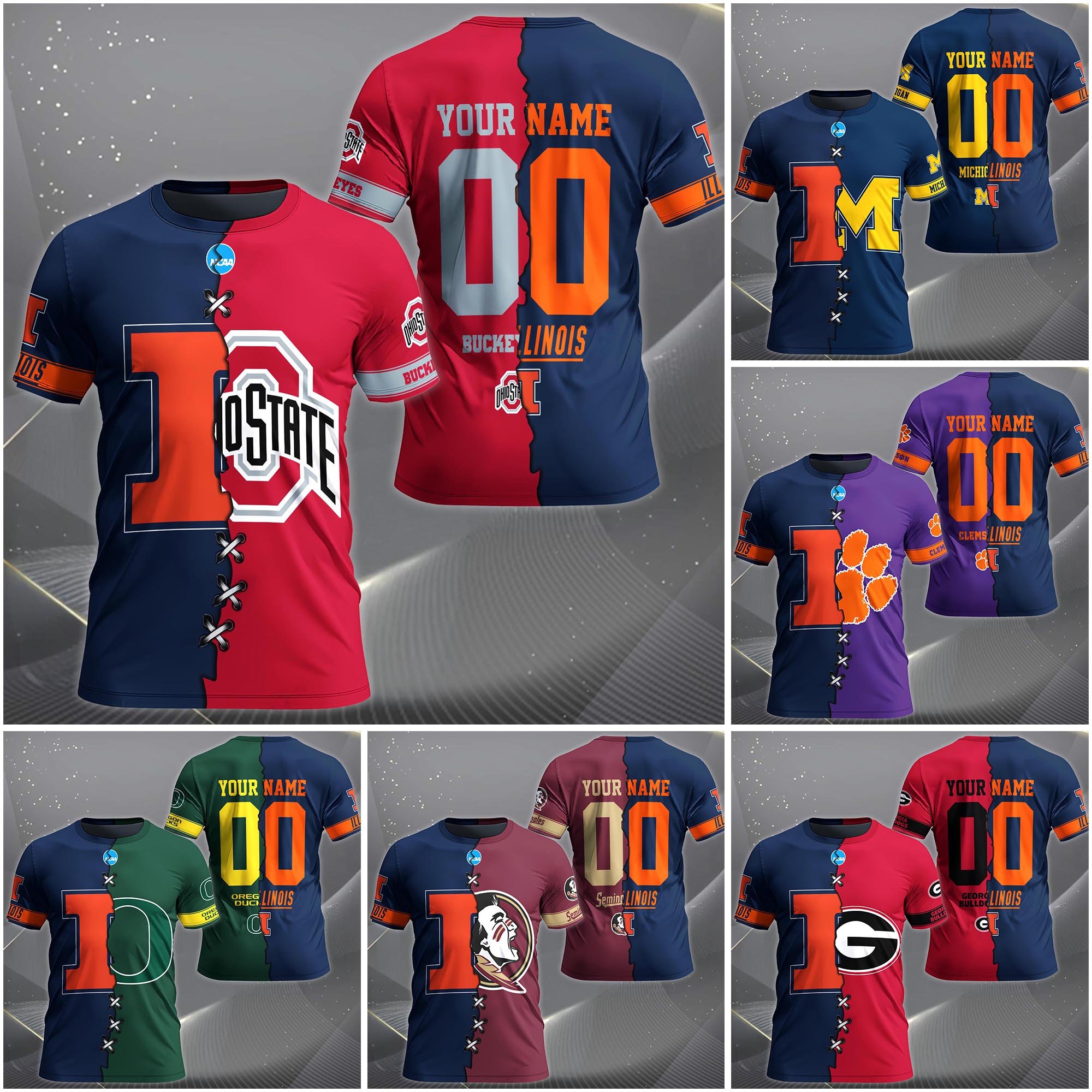 Illinois Fighting Illini House Divided T-Shirt Custom Name 2025 Version, Year And Team, Sport Shirts For Fan