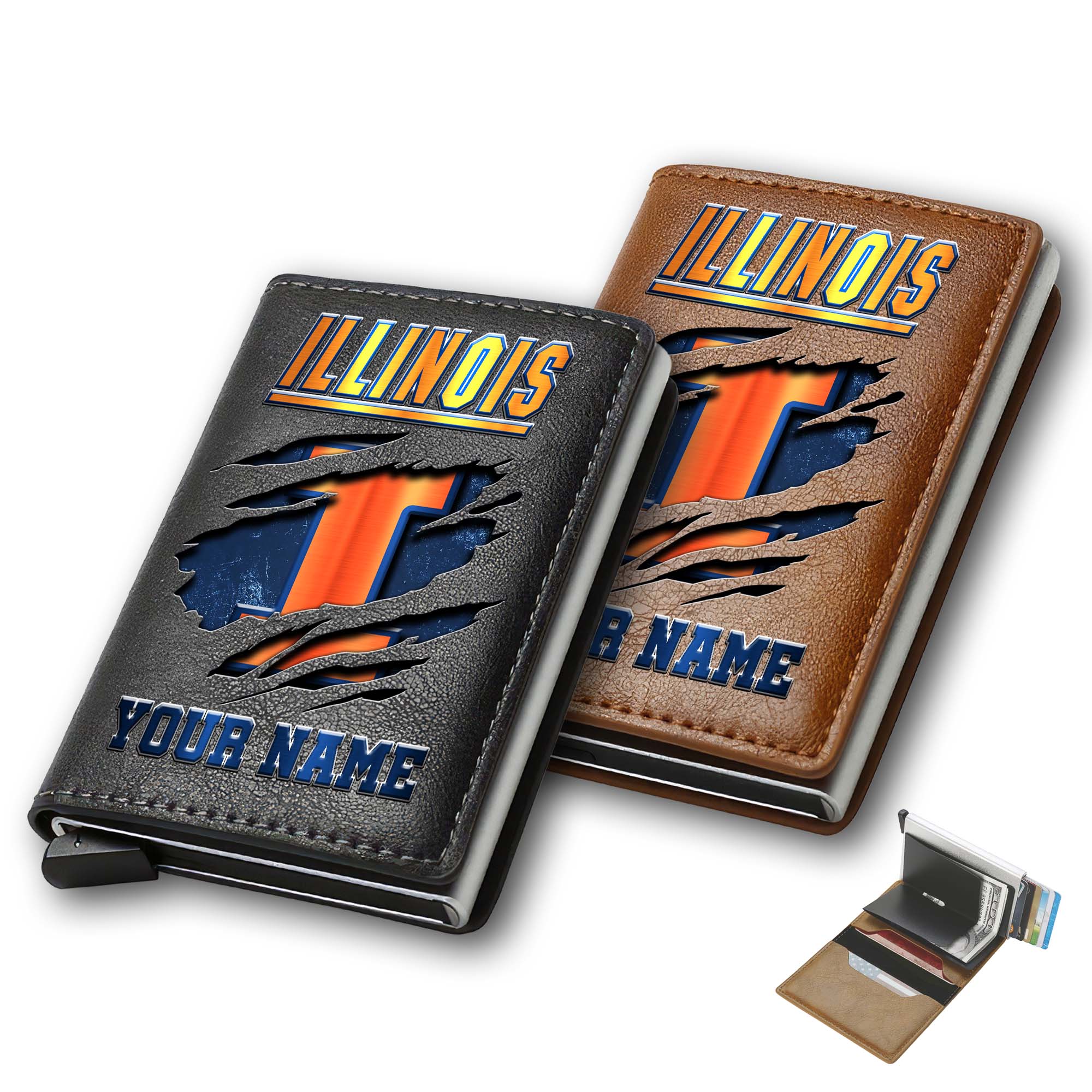 Illinois Fighting Illini Men Wallet Custom Your Name, Football Team Men Wallet For Fans, Gifts For Football Lovers