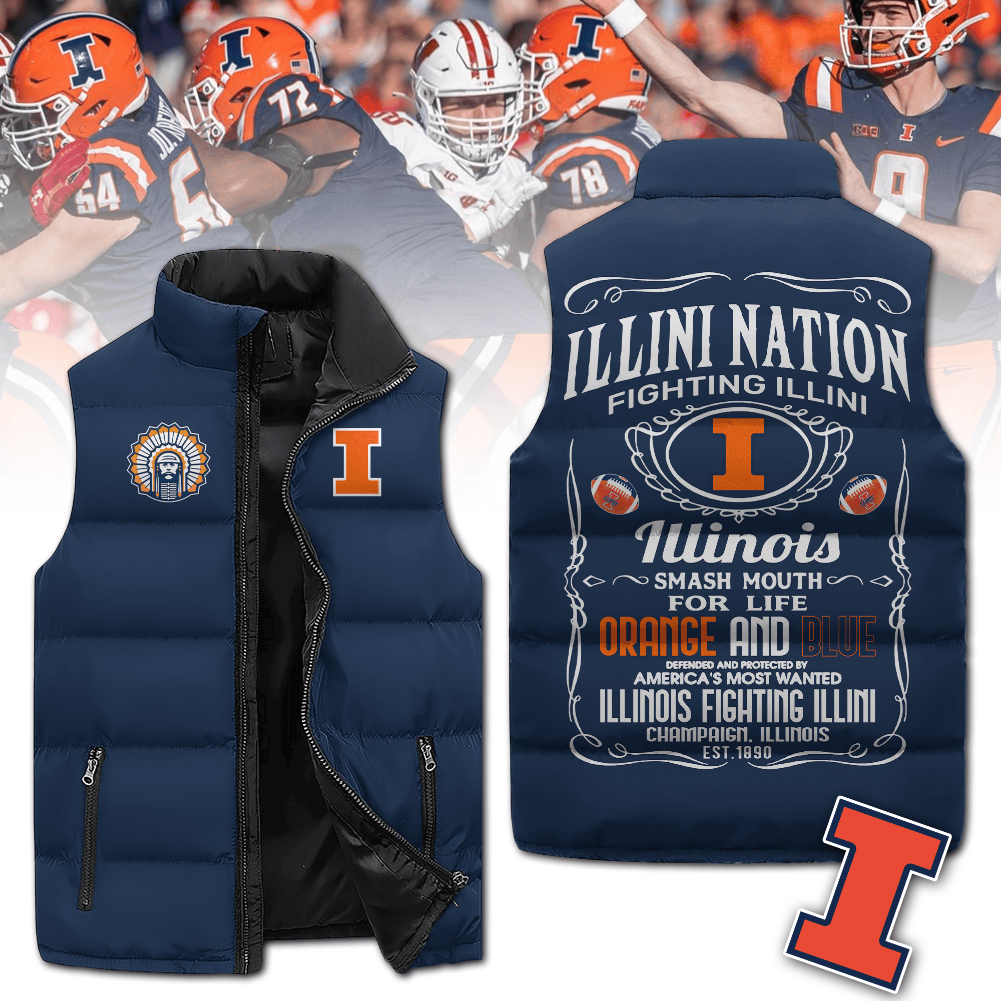 Illinois Fighting Illini NCAA Sleeveless Puffer Jacket
