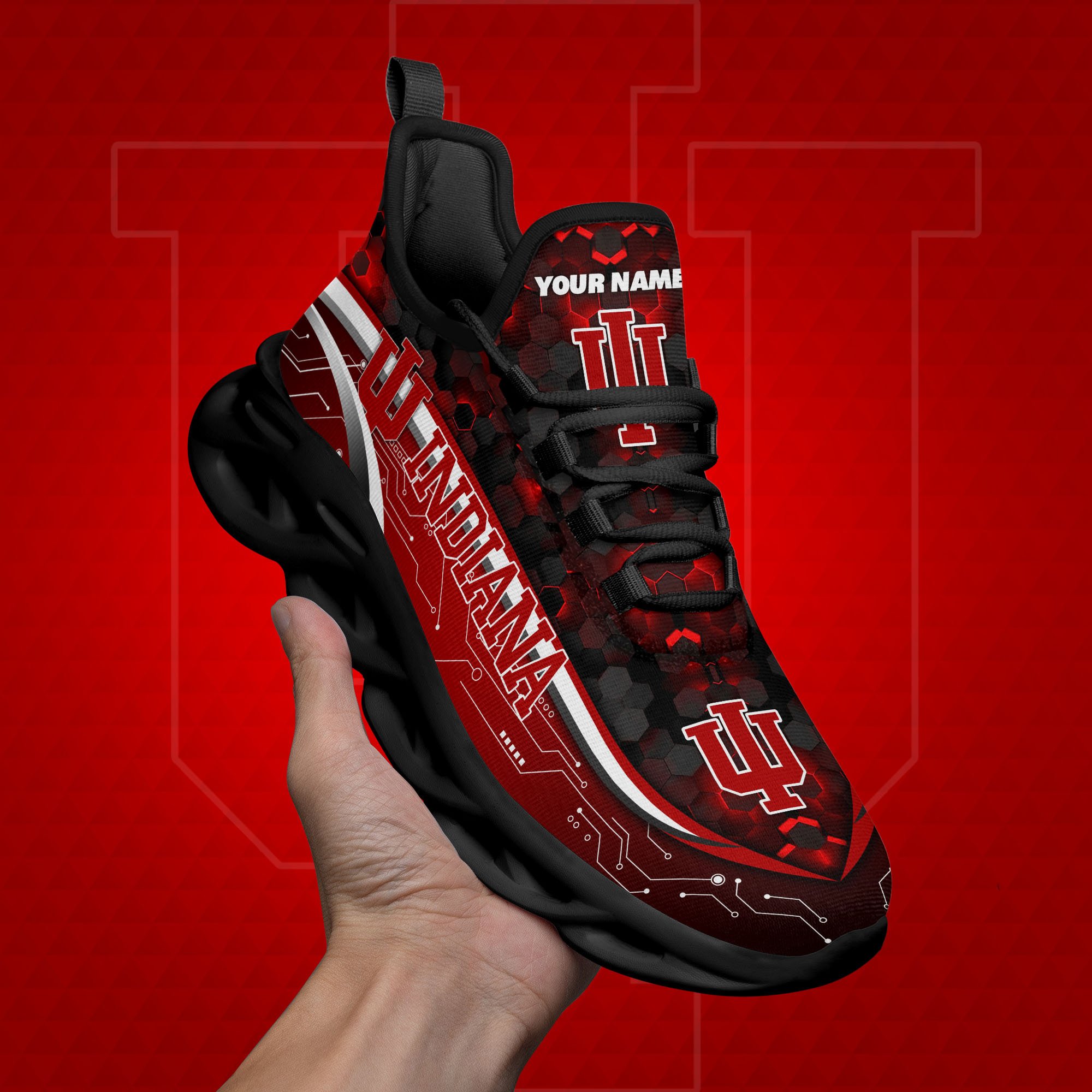 Indiana Hoosiers Black Clunky Sneakers Custom Name, Max Soul Shoes, Sport Gifts