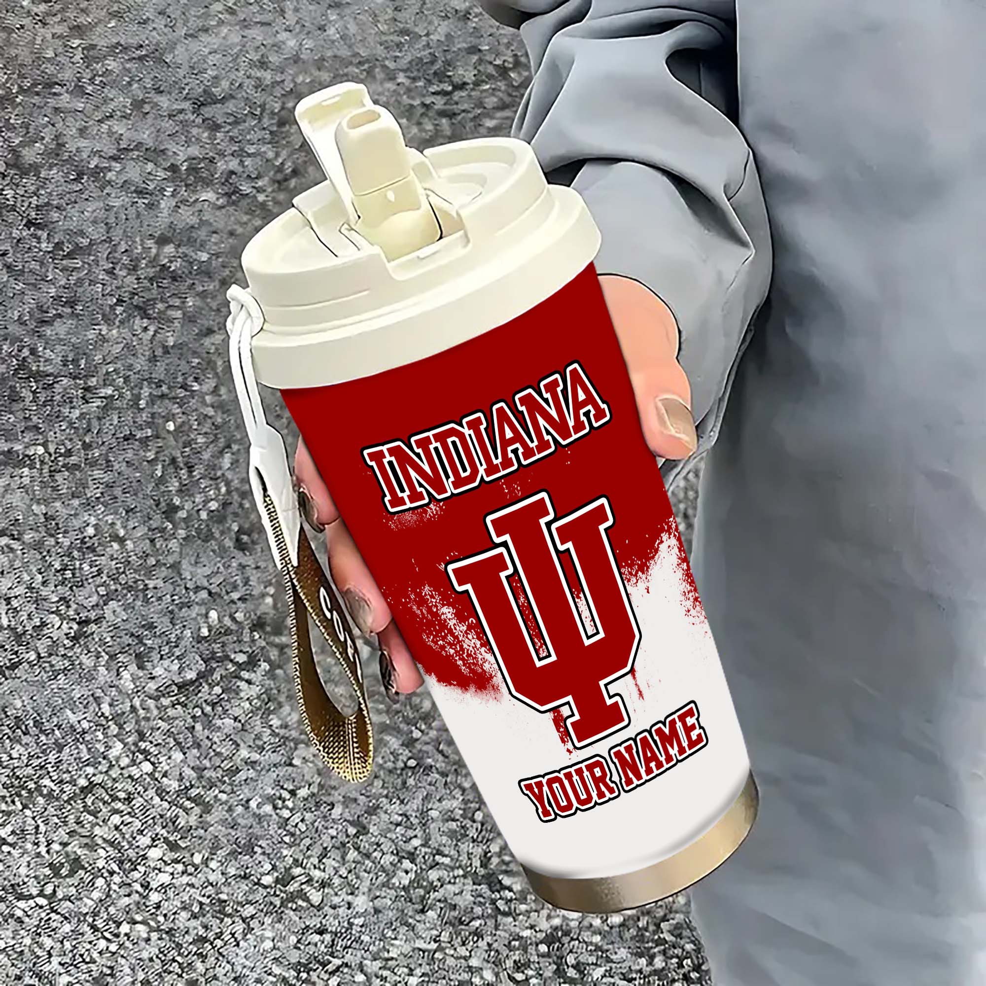 Indiana Hoosiers Insulated Coffee Mug With Straw And Lid, Portable Coffee Travel Mug For Car, Fan Gifts