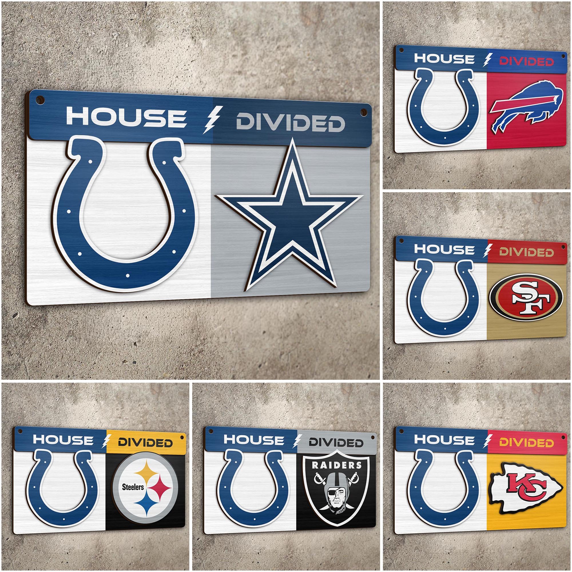Indianapolis Colts 2 Layers Woodsign Choose Any Team, House Divided Sign, Wall Hangings