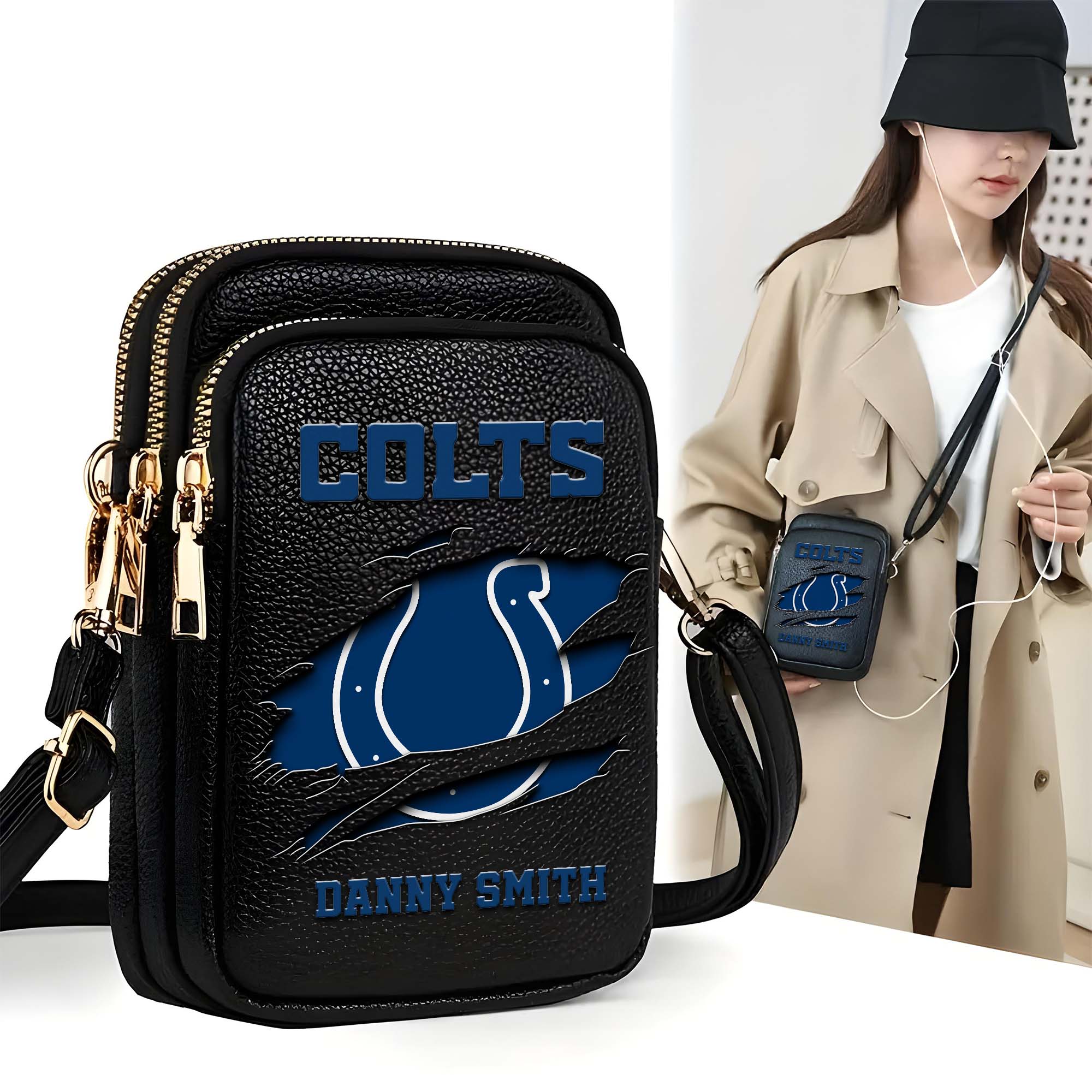 Indianapolis Colts Customized Womens Mobile Phone Bag With Your Name, Leather Crossbody Bag, Fan Gifts