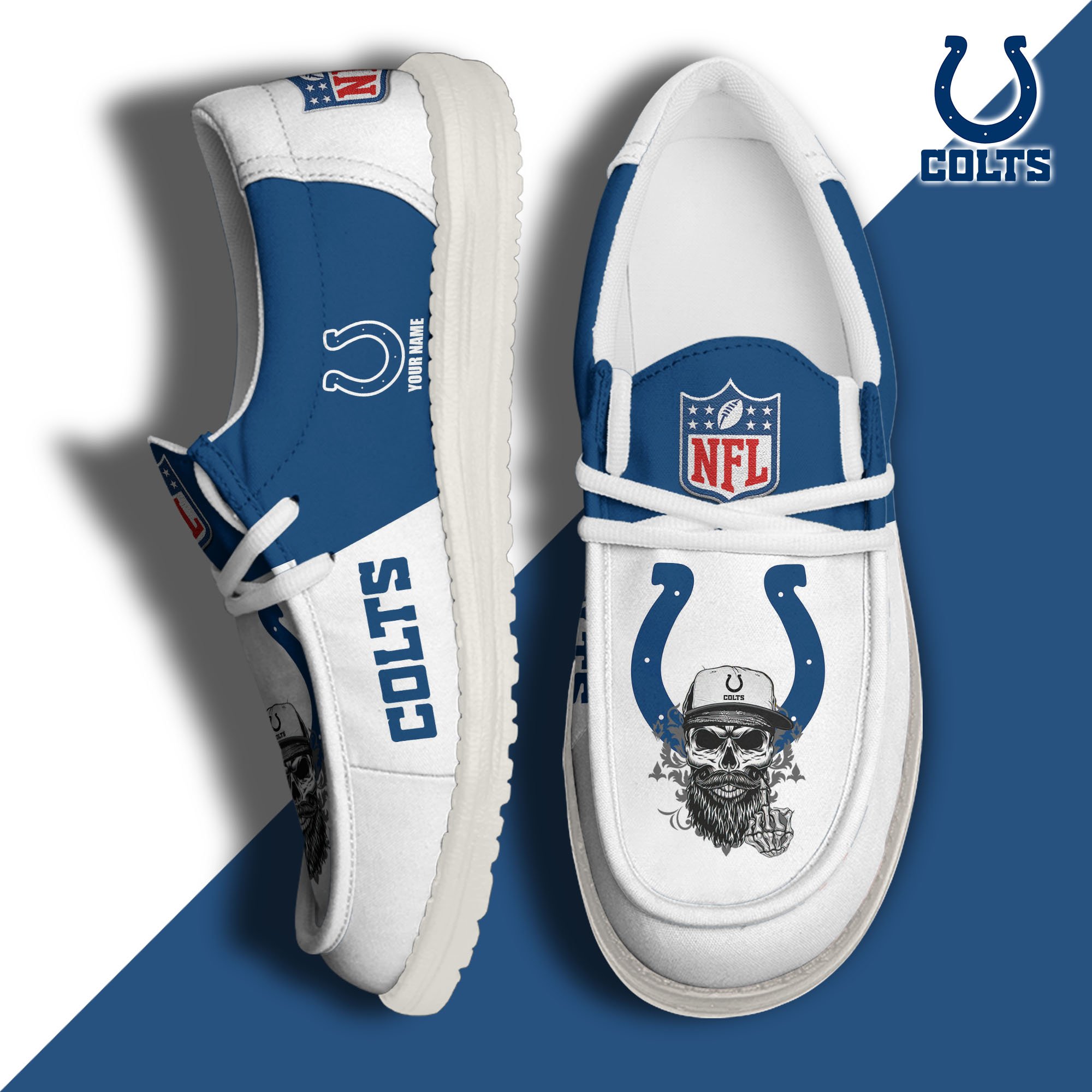 Indianapolis Colts H D White Canvas Loafer Shoes Custom Your Name, Sport Canvas Loafer Shoes