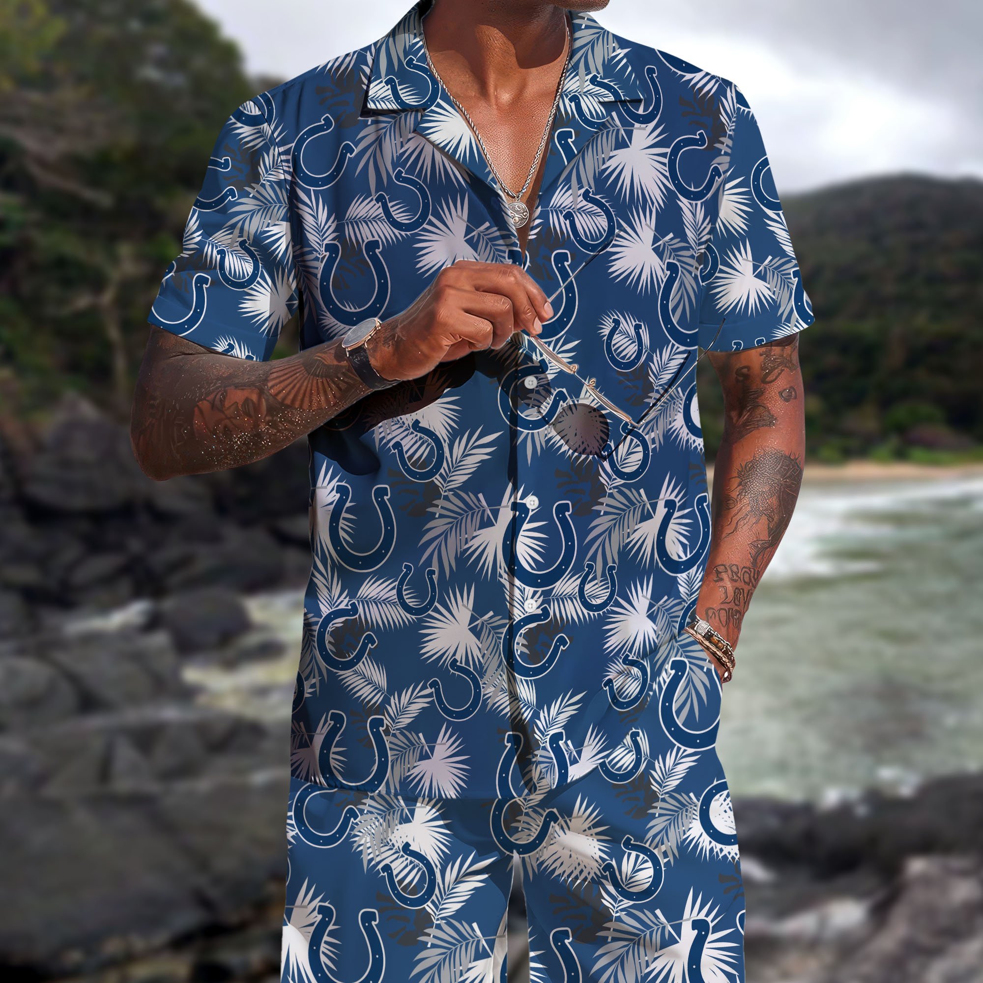 Indianapolis Colts Hawaiian Shorts Set 2025 Version, Hawaiian Shirts, Sports Shorts, Gifts For Fan