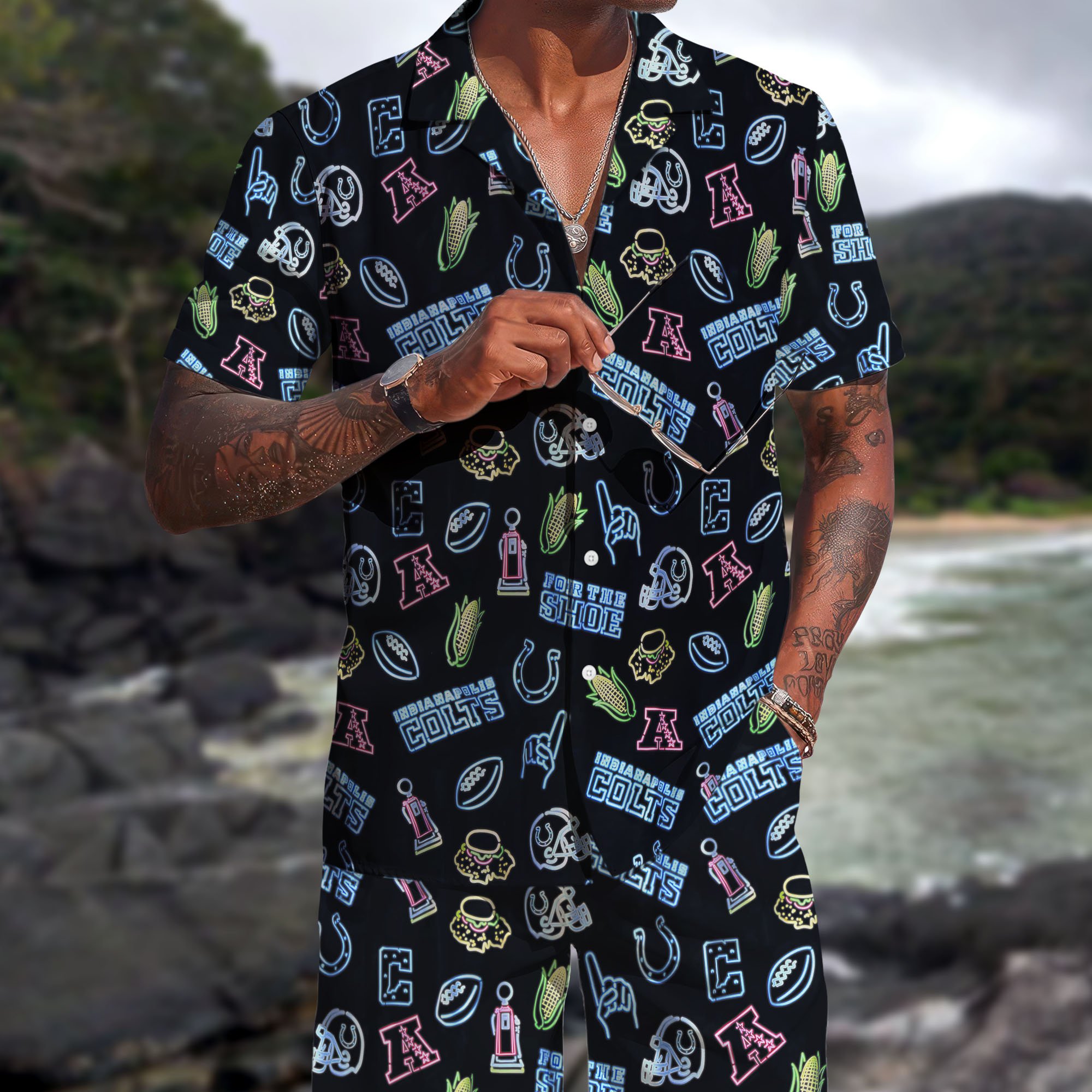 Indianapolis Colts Hawaiian Shorts Set 2025 Version, Hawaiian Shirts, Sports Shorts, Gifts For Fan