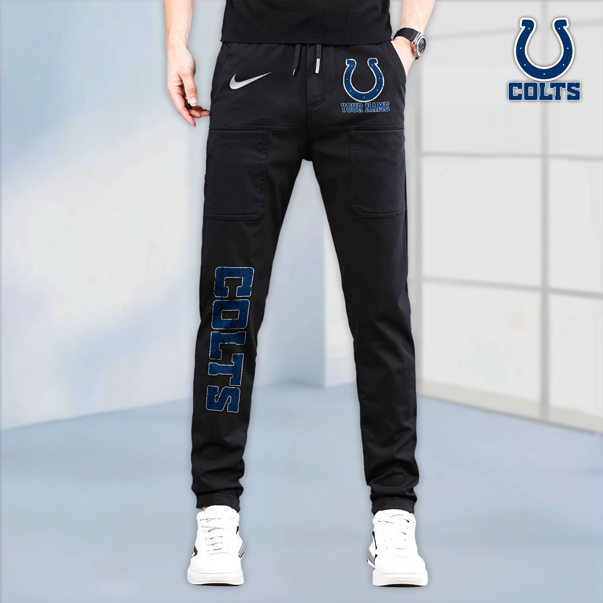 Indianapolis Colts High Stretch Multi Pocket Durable Cargo Pants - Long Custom Name 