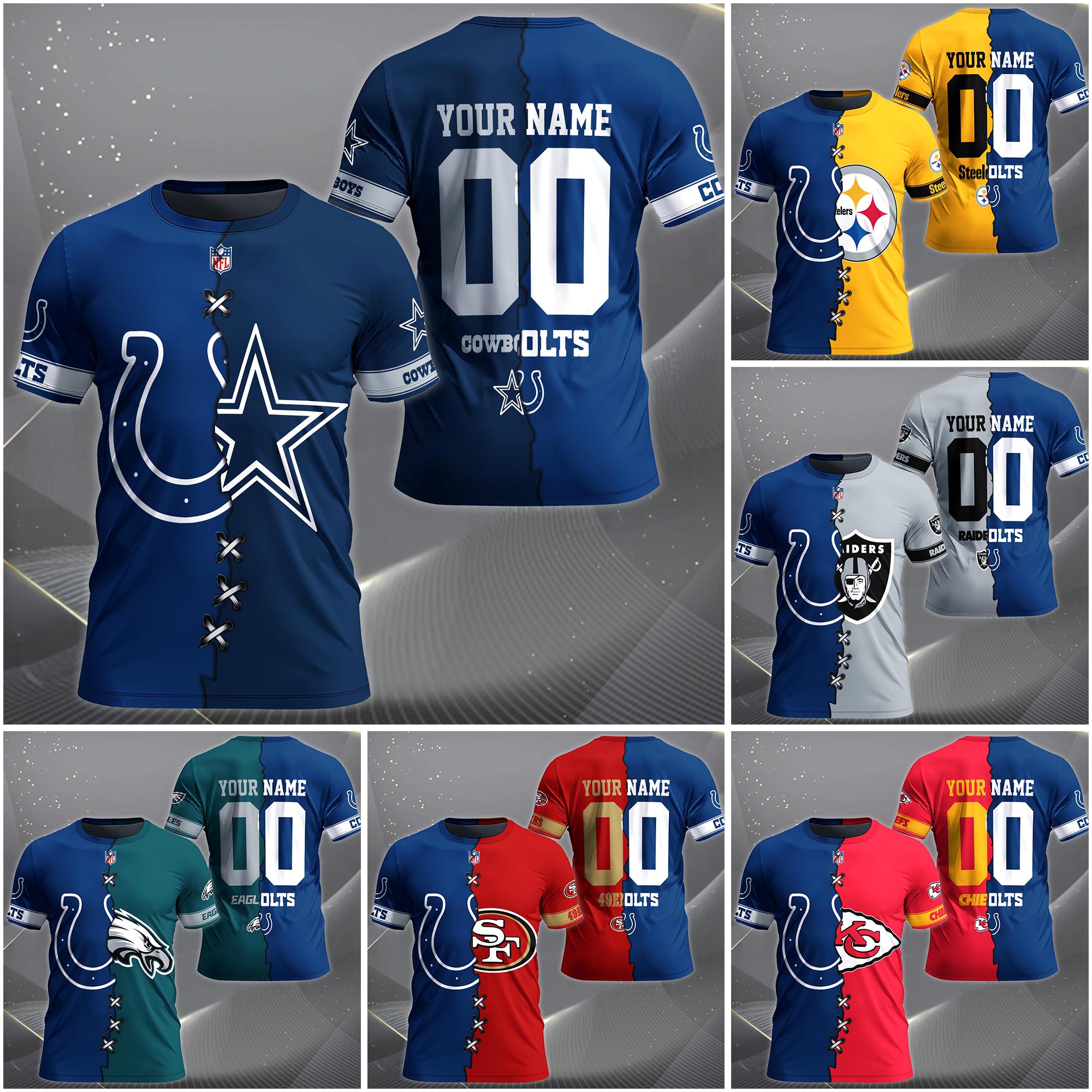 Indianapolis Colts House Divided T-Shirt Custom Name 2025 Version, Number And Team, Sport Shirts For Fan