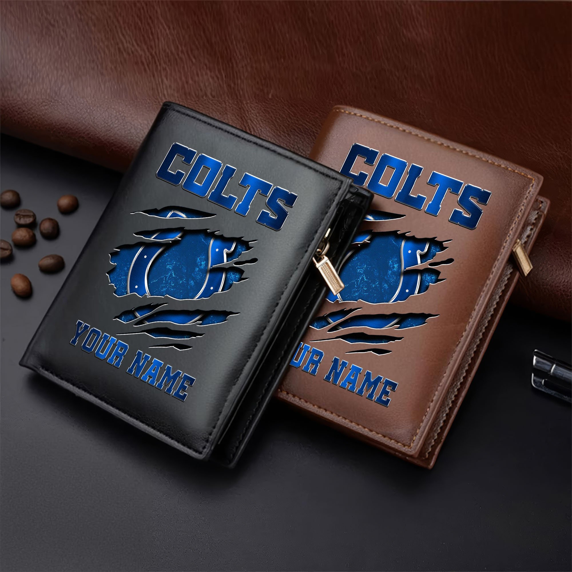 Indianapolis Colts Men Wallet Custom Your Name, Football Team Men Wallet For Fans, Gifts For Football Lovers