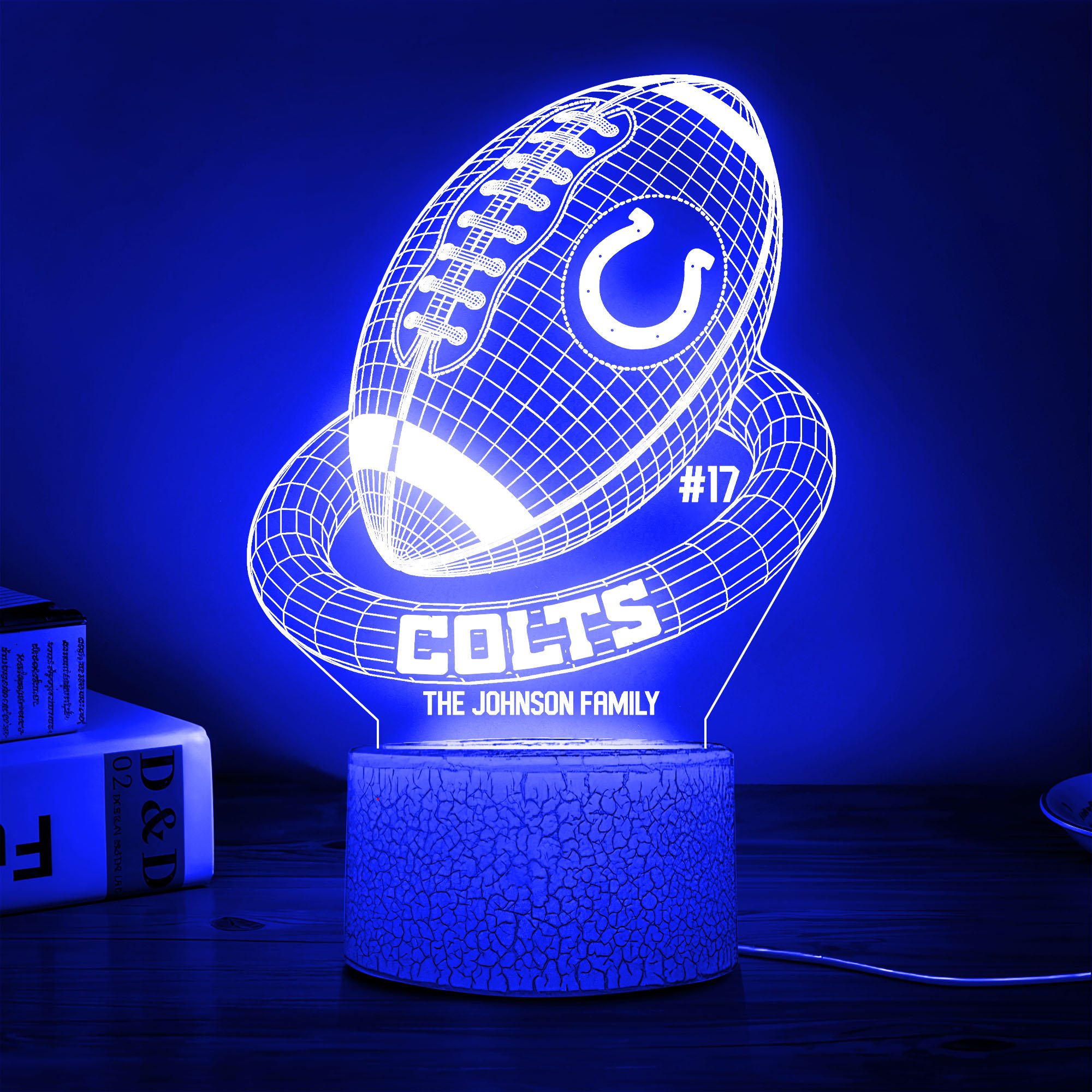 Indianapolis Colts Sport Team 3D Led Lamps Custom Family Name And Number, Sport Gifts, Sport Home Decor 
