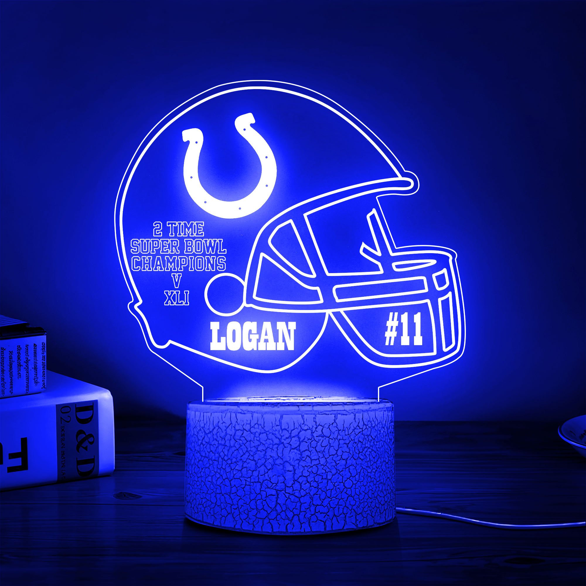 Indianapolis Colts Team 3D Led Lamp Custom Number And Name, Led Lamp For Sport Fans 