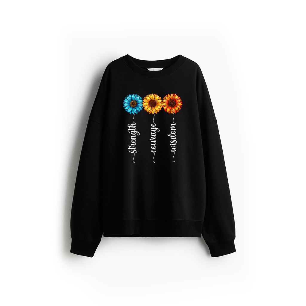 Inspirational Sunflower Strength Courage Wisdom Nature Lover Sweatshirt 21-07-2025
