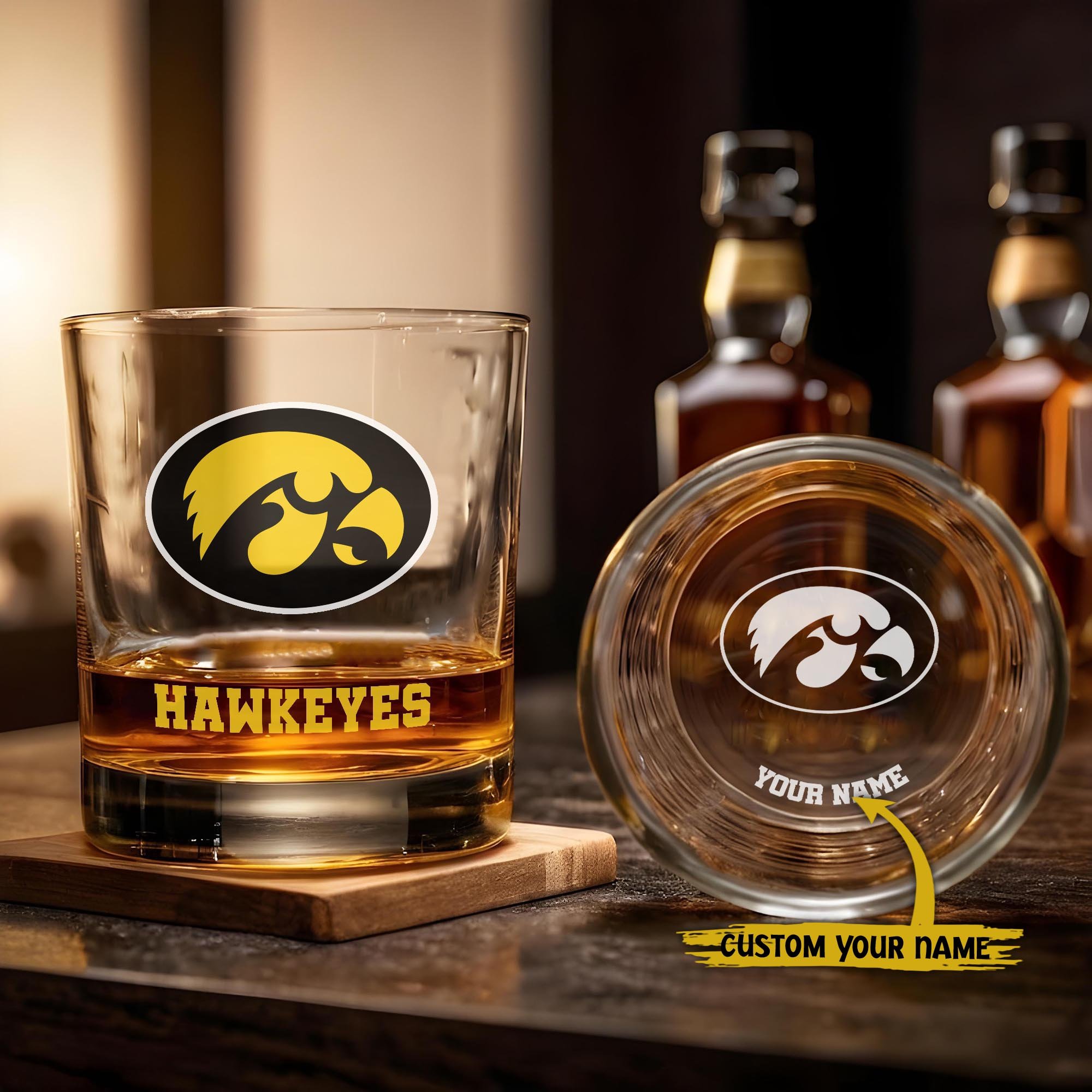 Iowa Hawkeyes Engraved Whiskey Glass Custom Your Name, Groomsman 11Oz Whiskey Glass, Football Gift, Gifts For Dad