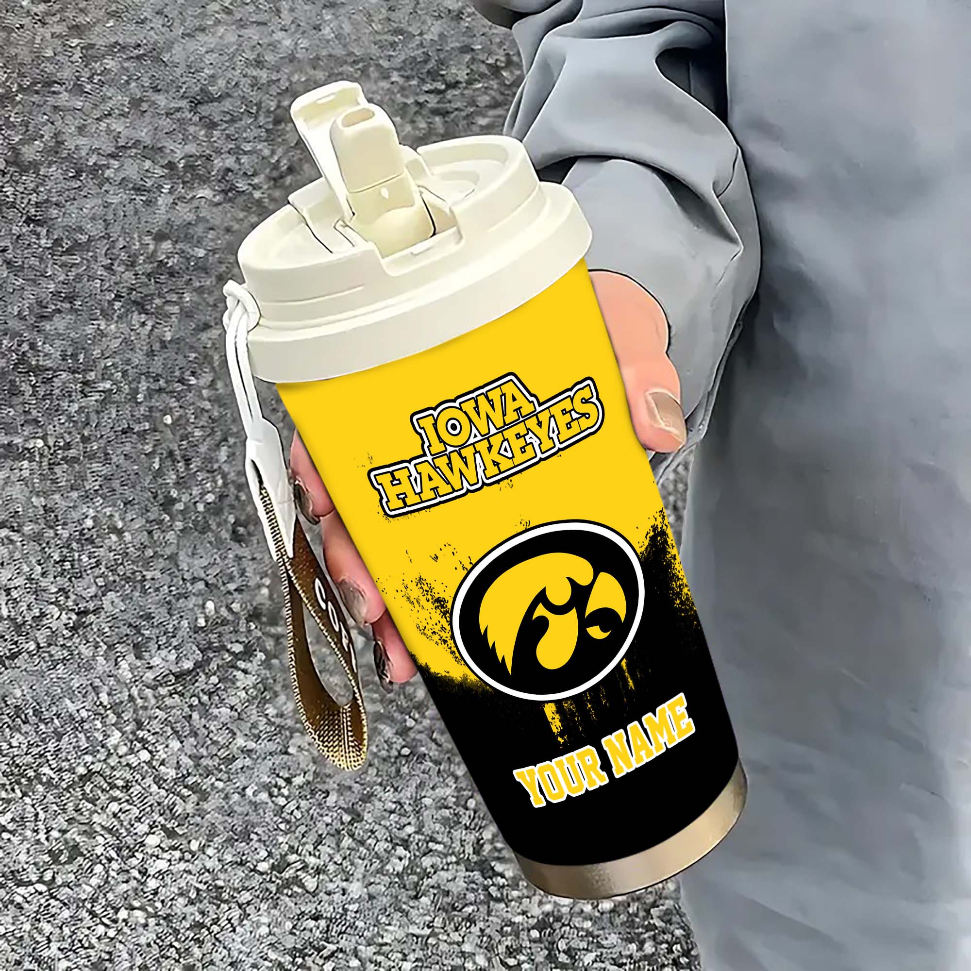 Iowa Hawkeyes Insulated Coffee Mug With Straw And Lid, Portable Coffee Travel Mug For Car, Fan Gifts
